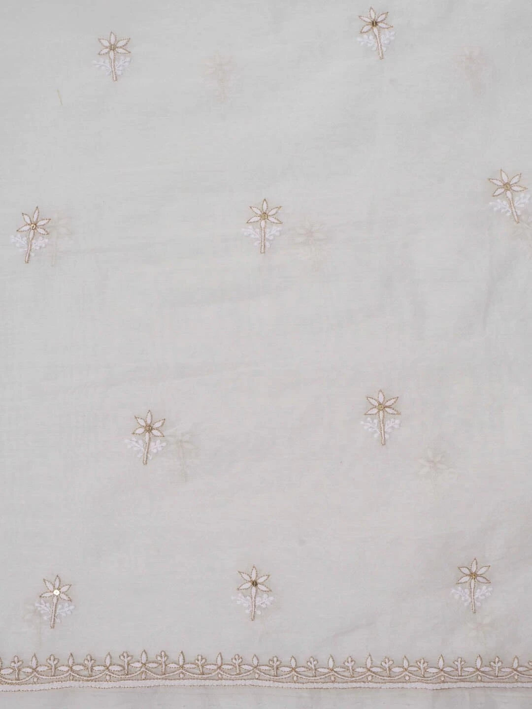 Ada Hand Embroidered Off White Chanderi Lucknowi Chikankari Unstitched Kurta Dupatta Set With Pearl Work 01A265092