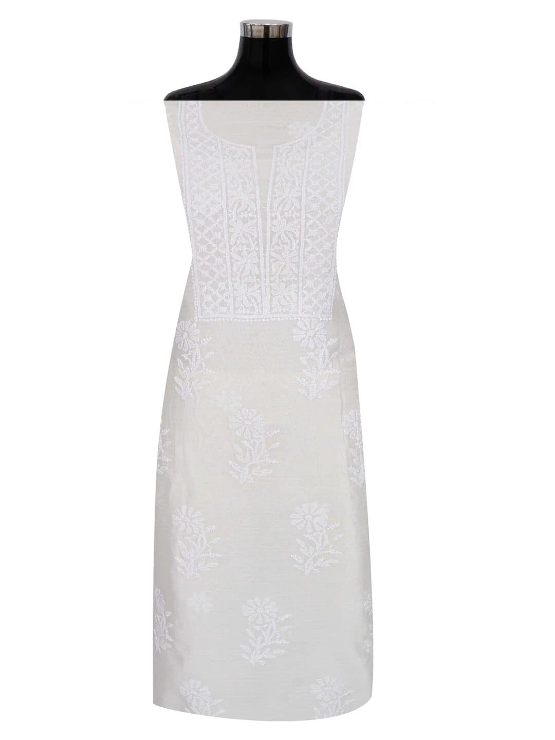 Ada Hand Embroidered White Chanderi Lucknowi Chikankari Unstitched Kurta Dupatta Set A610092