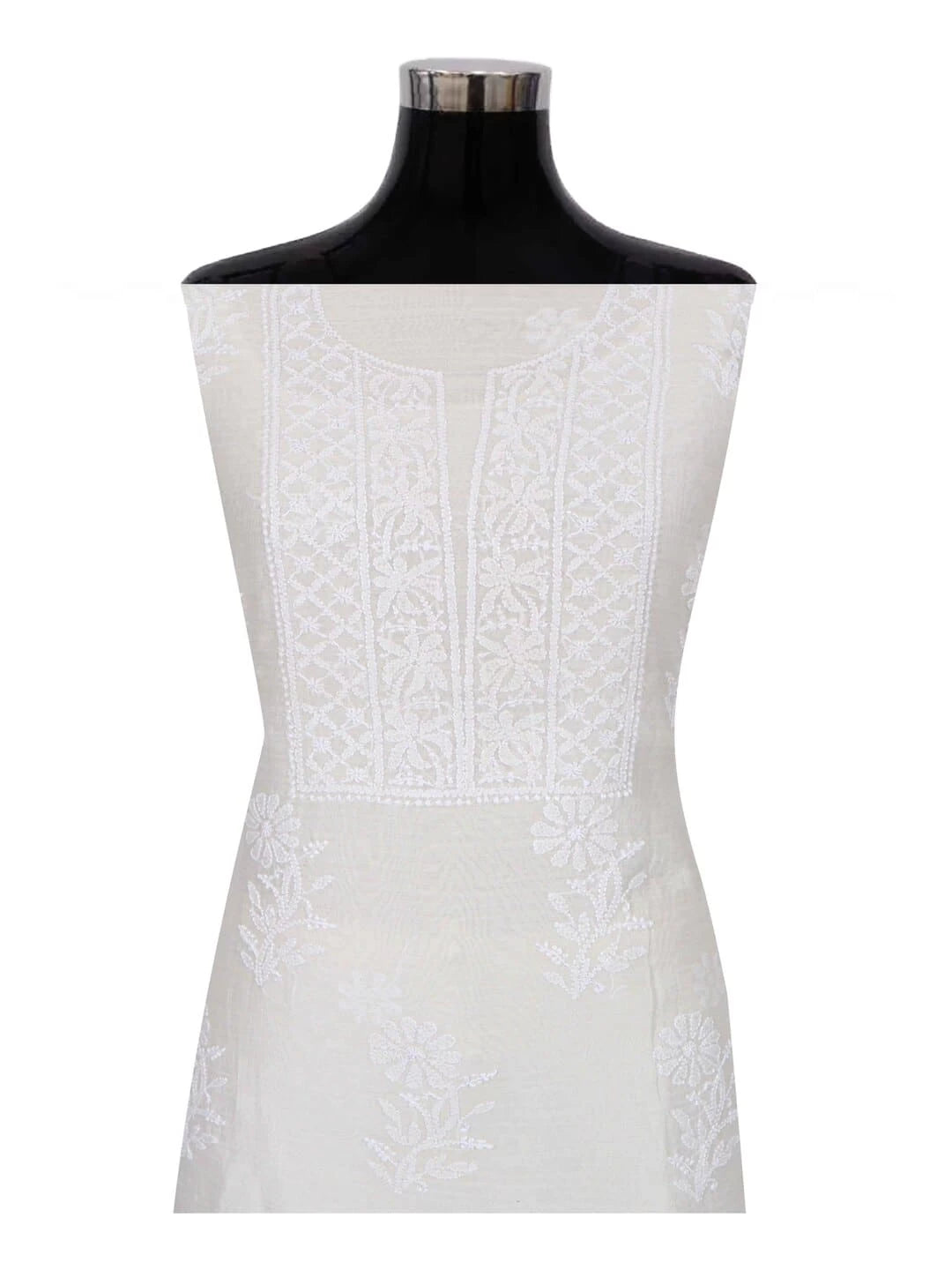 Ada Hand Embroidered White Chanderi Lucknowi Chikankari Unstitched Kurta Dupatta Set A610092