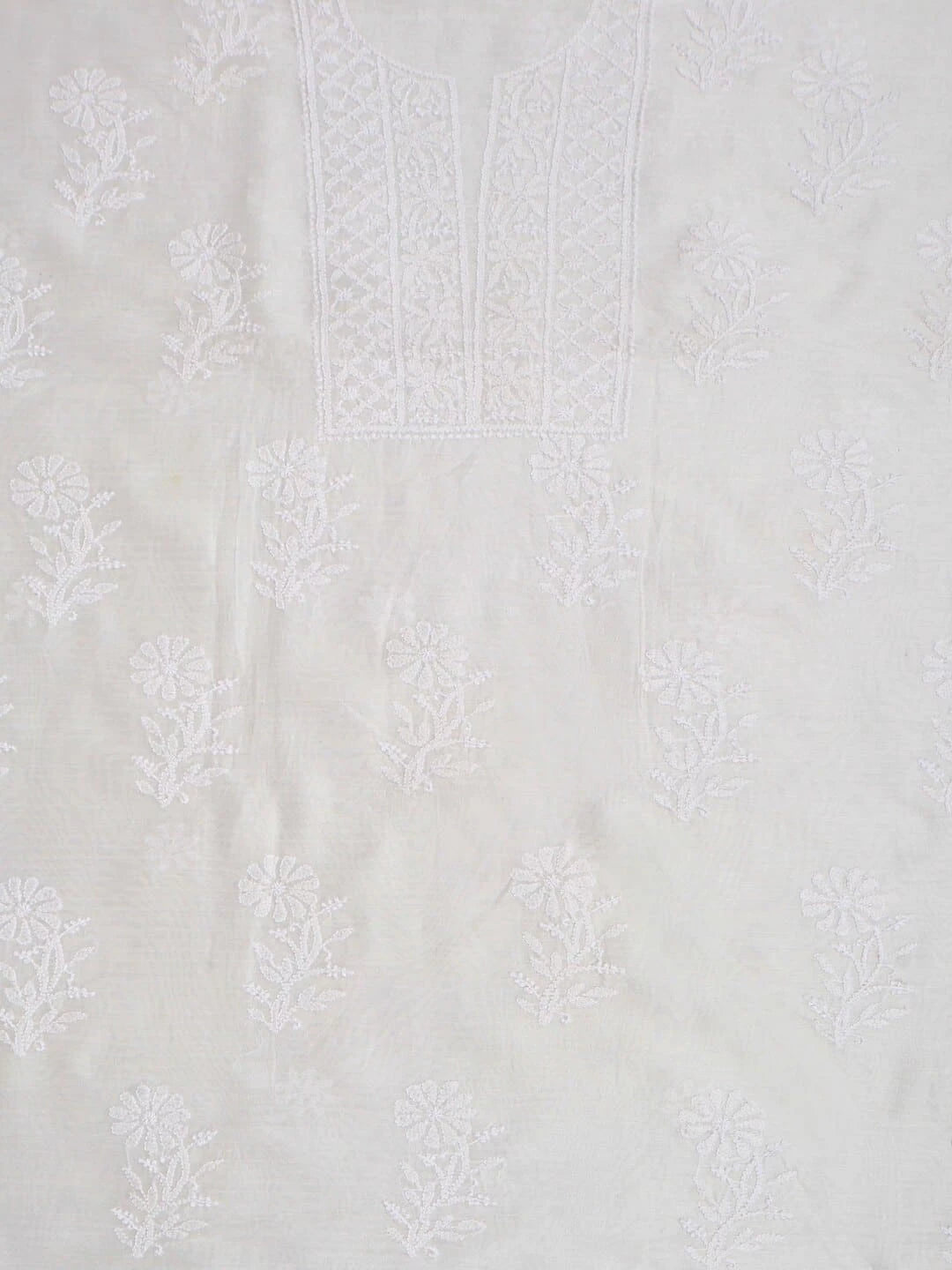 Ada Hand Embroidered White Chanderi Lucknowi Chikankari Unstitched Kurta Dupatta Set A610092