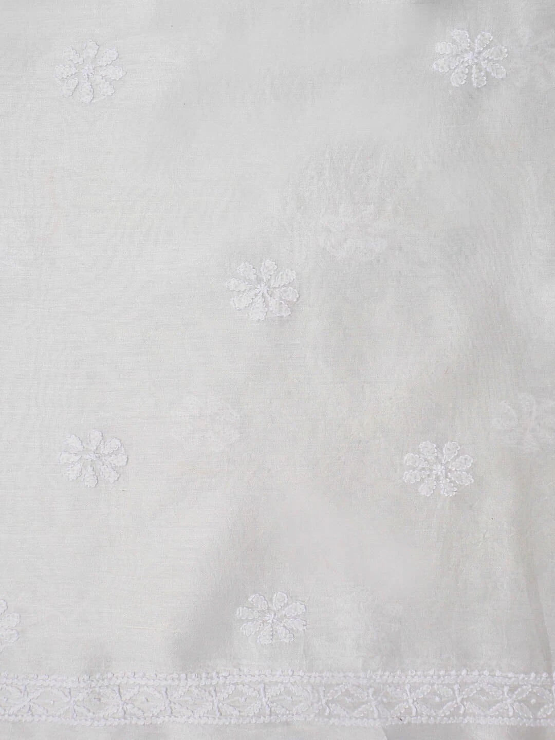 Ada Hand Embroidered White Chanderi Lucknowi Chikankari Unstitched Kurta Dupatta Set A610092