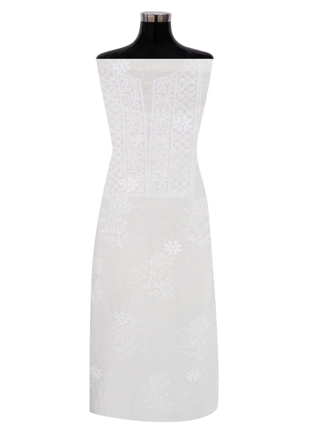 Ada Hand Embroidered White Chanderi Lucknowi Chikankari Unstitched Kurta Dupatta Set A610092