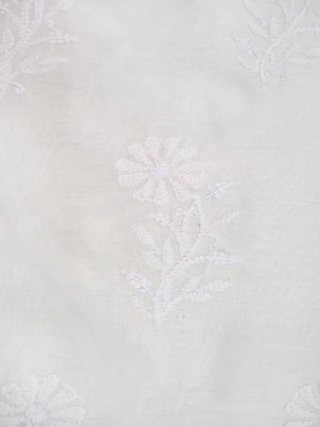 Ada Hand Embroidered White Chanderi Lucknowi Chikankari Unstitched Kurta Dupatta Set A610092