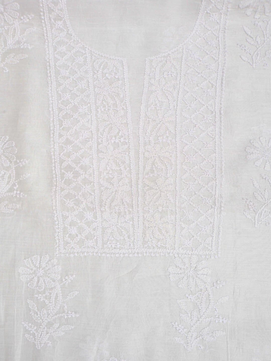 Ada Hand Embroidered White Chanderi Lucknowi Chikankari Unstitched Kurta Dupatta Set A610092