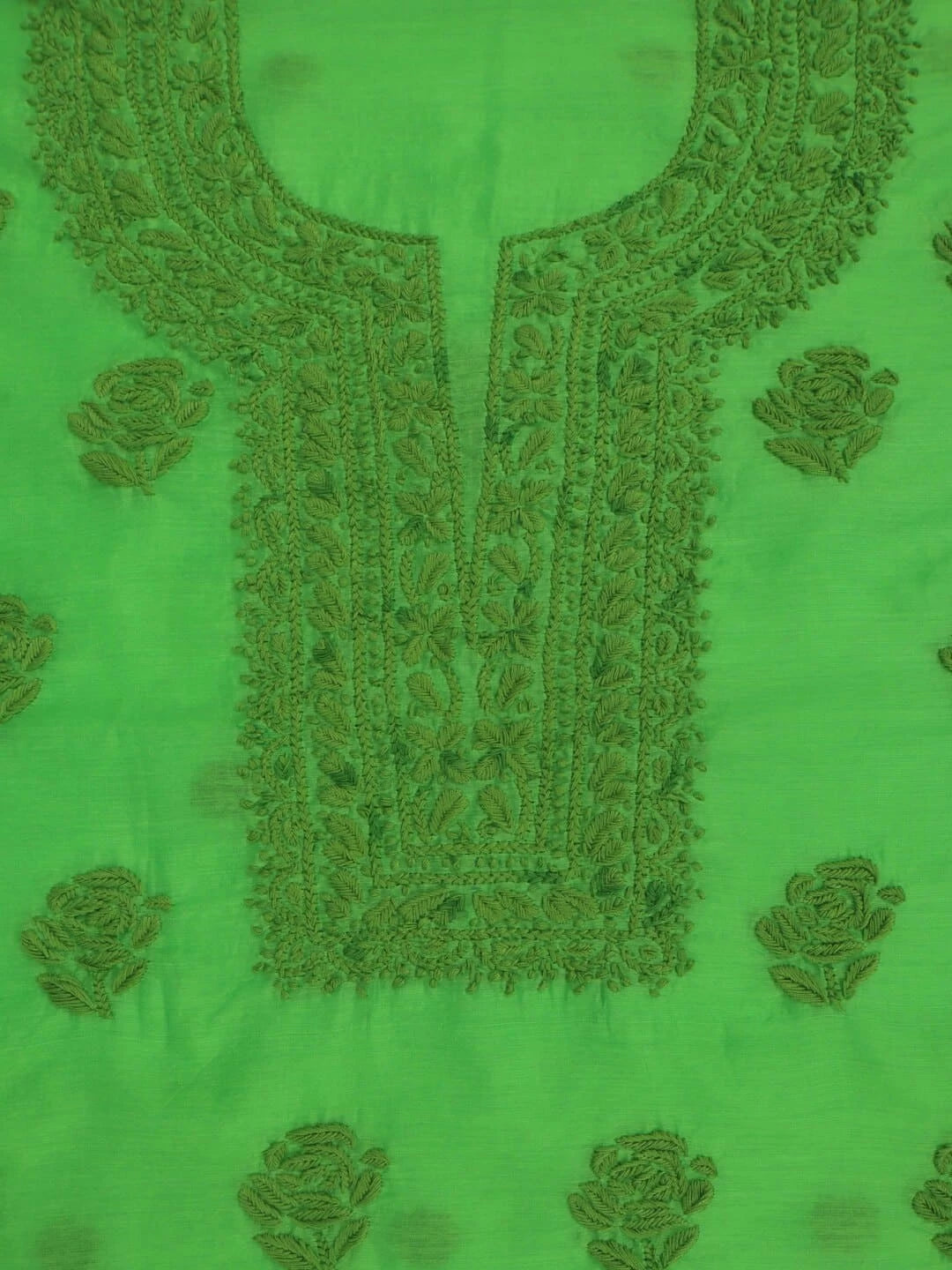 Ada Hand Embroidered Kelly Green Chanderi Lucknowi Chikankari Unstitched Kurta Dupatta Set 01A253908