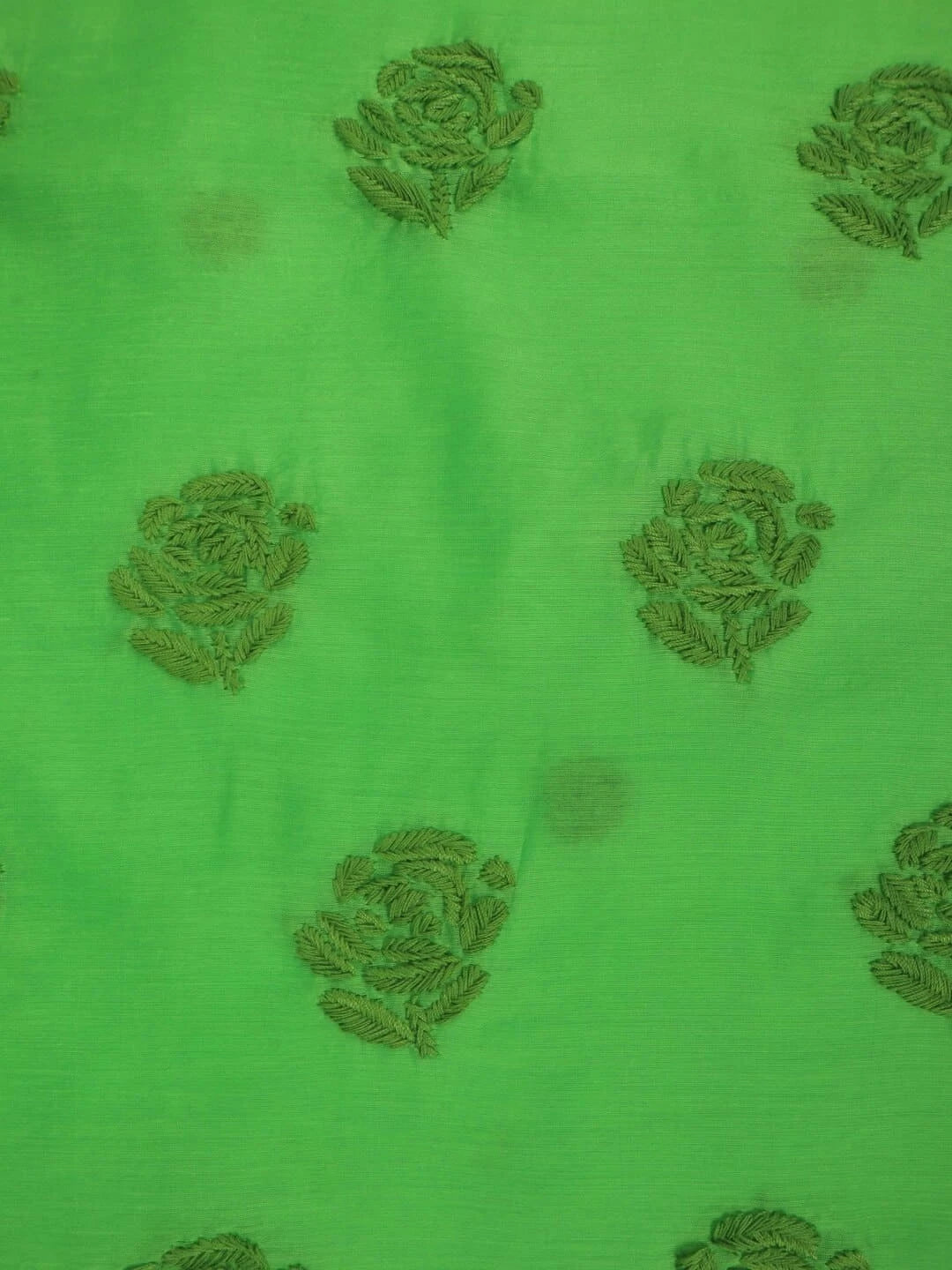 Ada Hand Embroidered Kelly Green Chanderi Lucknowi Chikankari Unstitched Kurta Dupatta Set 01A253908