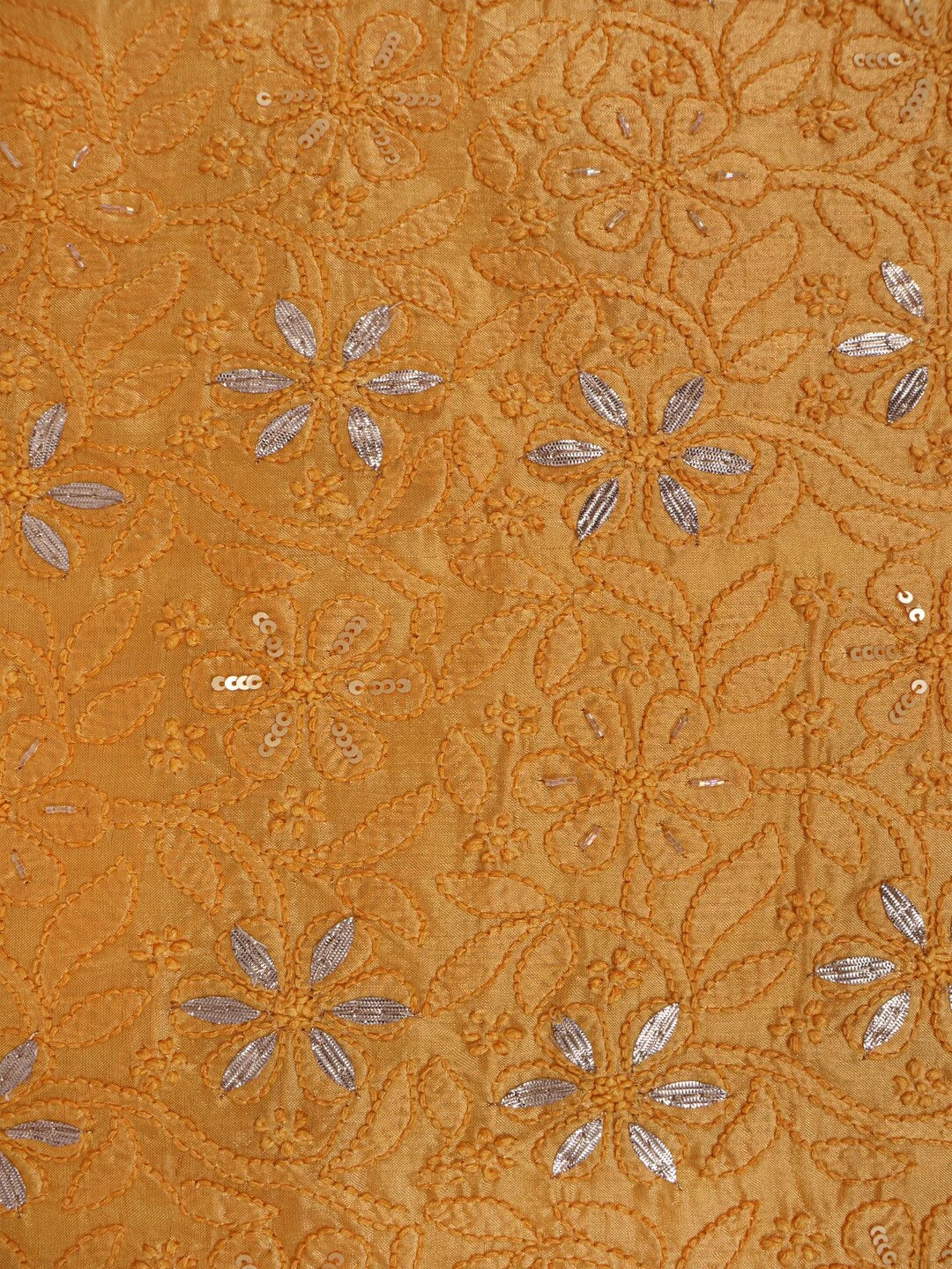 Ada Hand Embroidered Yellow Silk Lucknowi Chikankari Unstitched Kurta Dupatta Set Gota Patti Work 01A196973