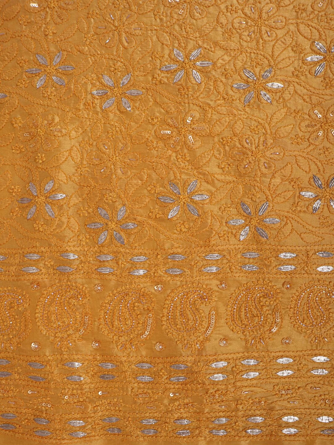 Ada Hand Embroidered Yellow Silk Lucknowi Chikankari Unstitched Kurta Dupatta Set Gota Patti Work 01A196973