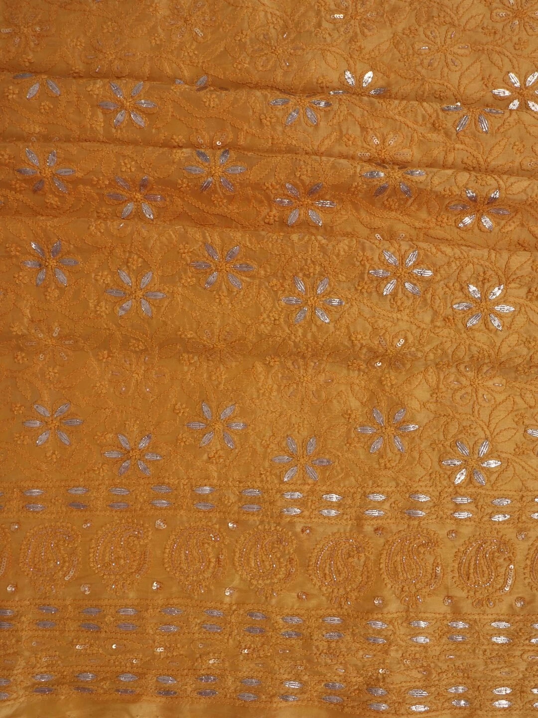 Ada Hand Embroidered Yellow Silk Lucknowi Chikankari Unstitched Kurta Dupatta Set Gota Patti Work 01A196973