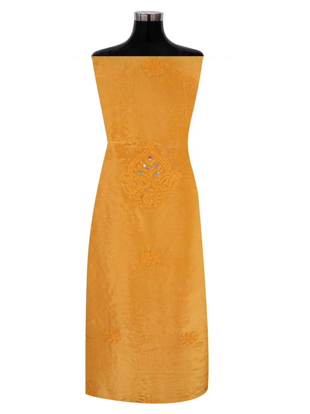 Ada Hand Embroidered Yellow Silk Lucknowi Chikankari Unstitched Kurta Dupatta Set Gota Patti Work 01A196973