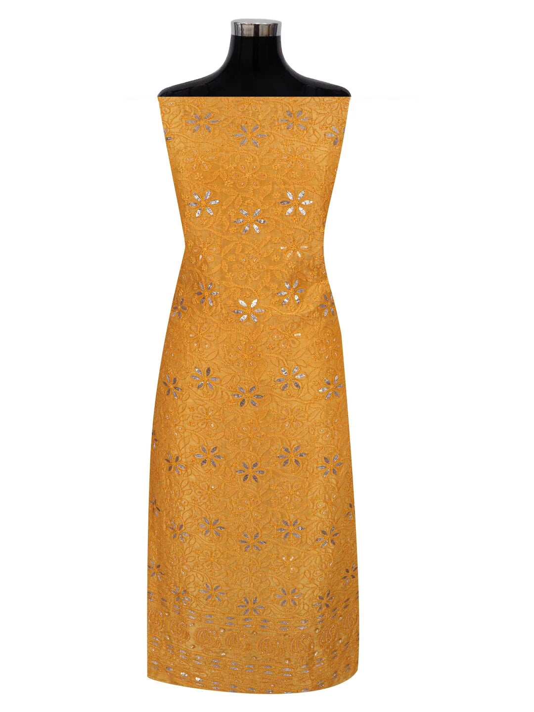 Ada Hand Embroidered Yellow Silk Lucknowi Chikankari Unstitched Kurta Dupatta Set Gota Patti Work 01A196973