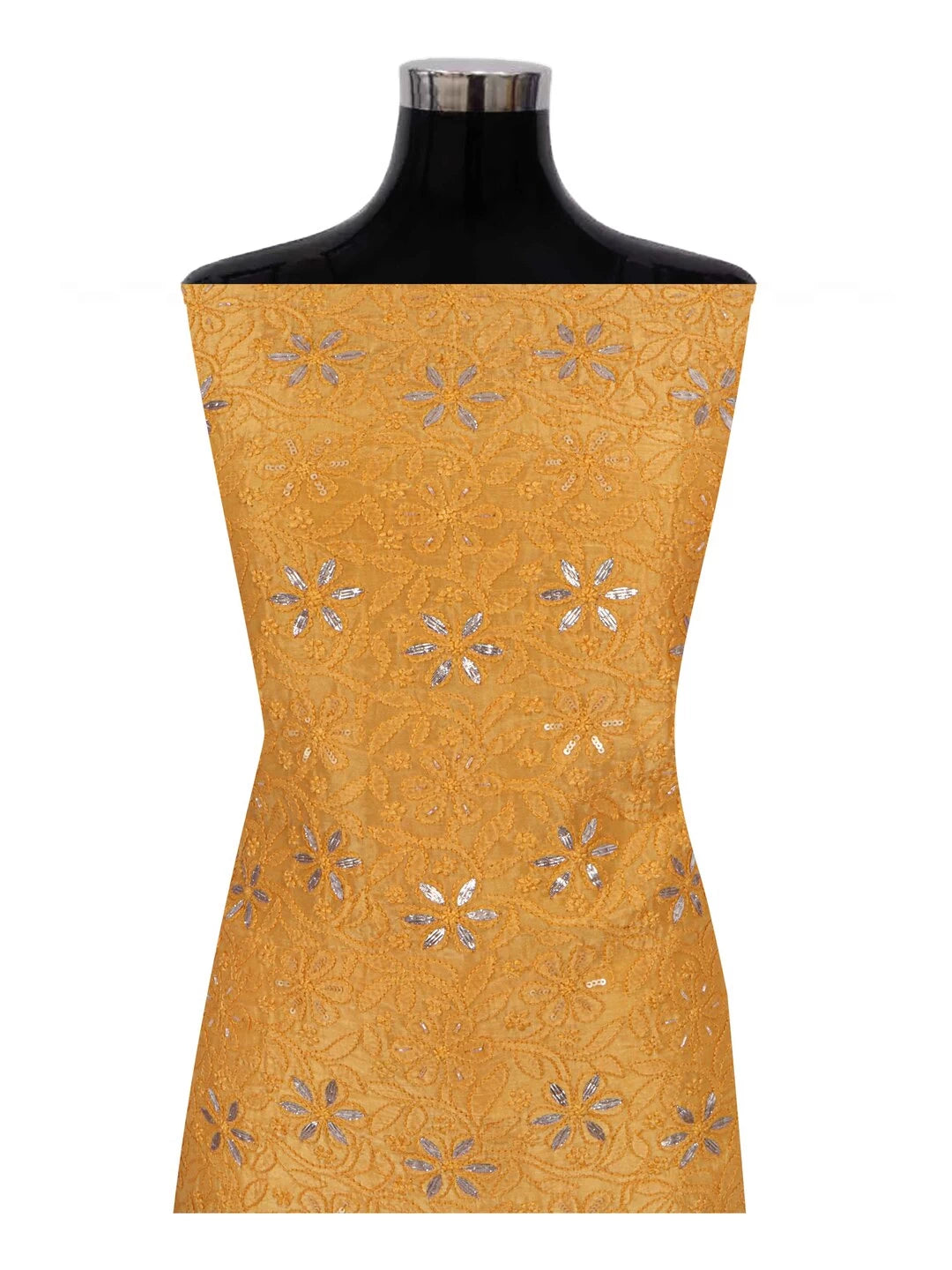 Ada Hand Embroidered Yellow Silk Lucknowi Chikankari Unstitched Kurta Dupatta Set Gota Patti Work 01A196973
