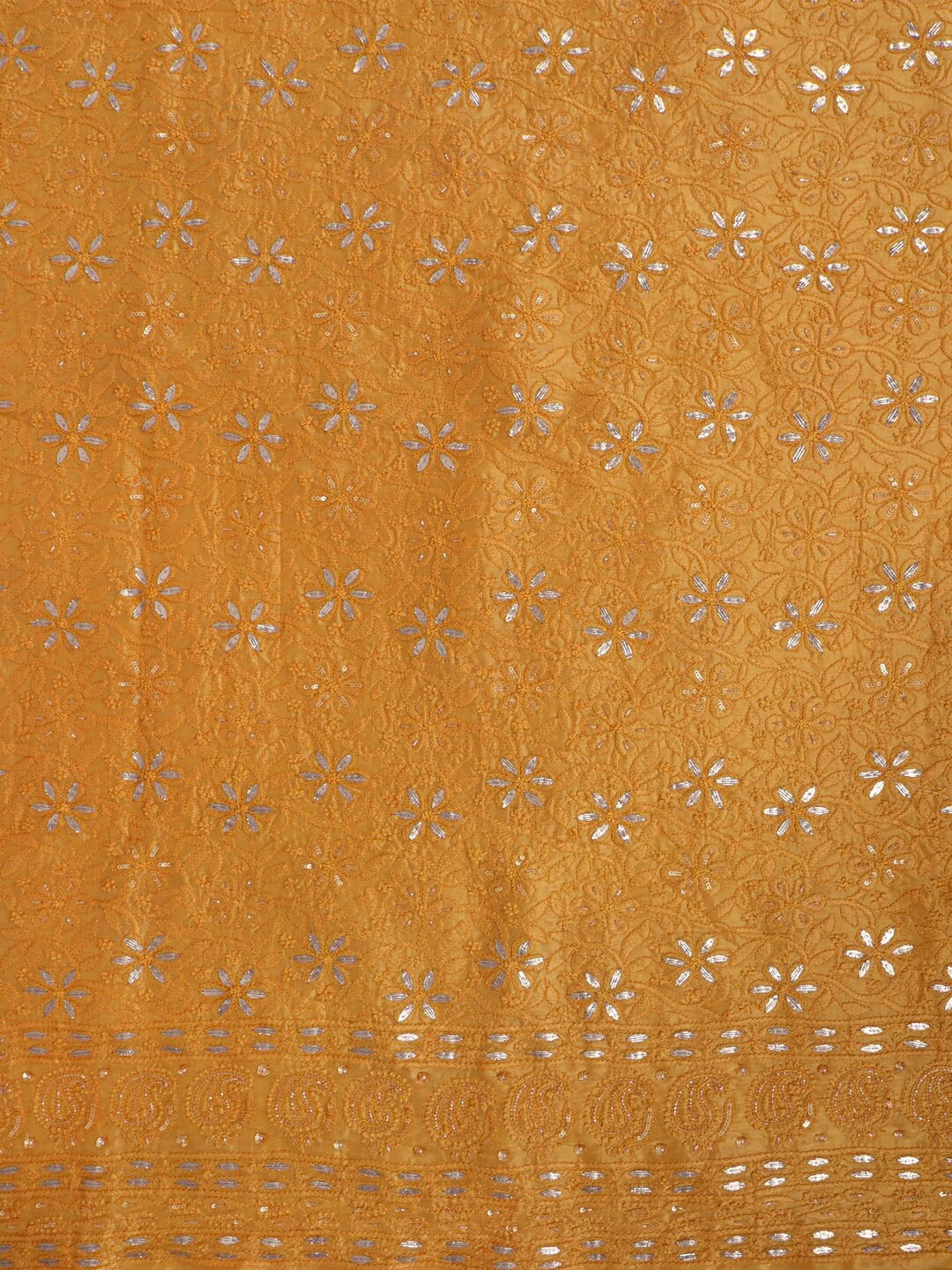 Ada Hand Embroidered Yellow Silk Lucknowi Chikankari Unstitched Kurta Dupatta Set Gota Patti Work 01A196973