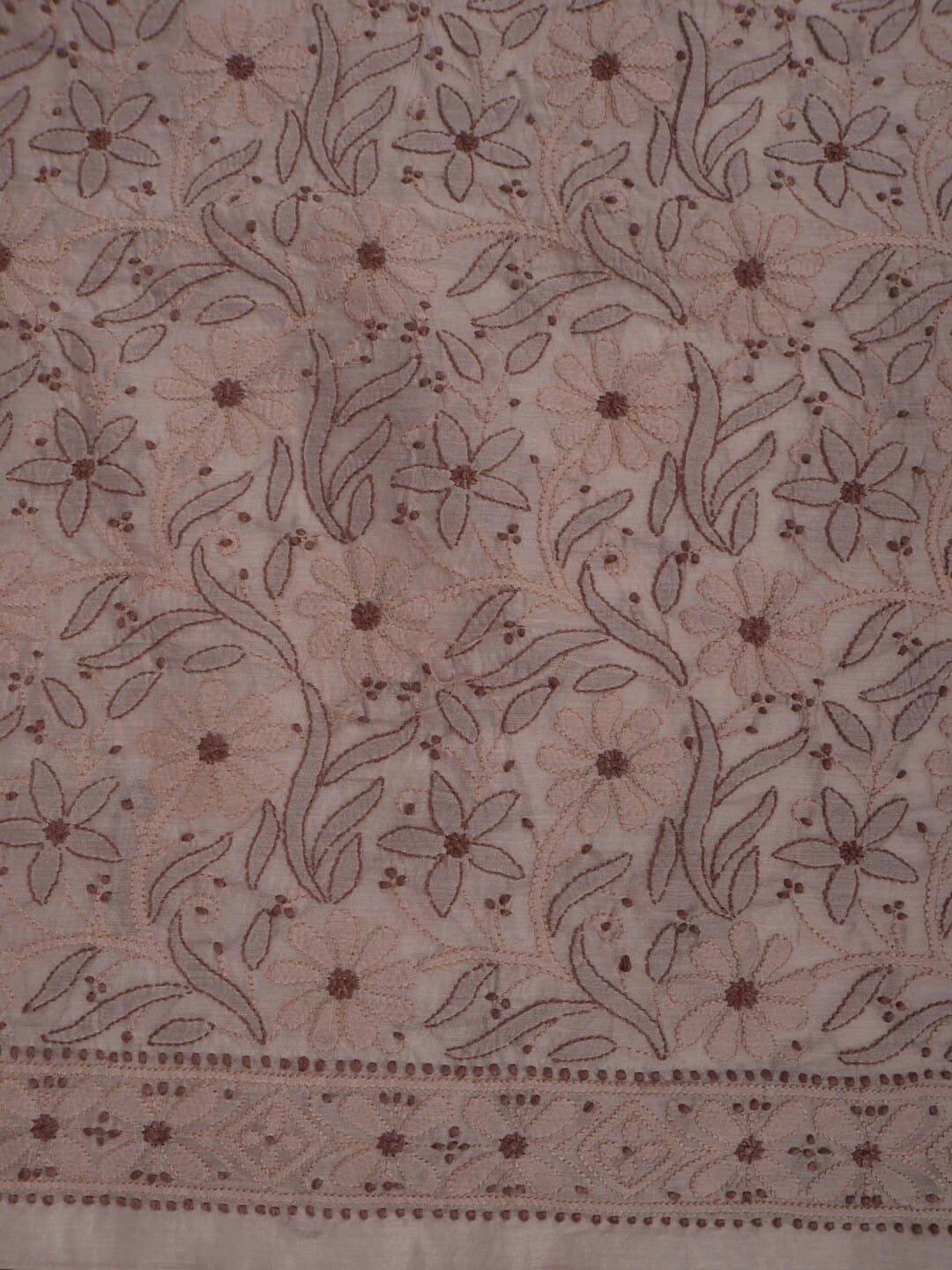 Ada Hand Embroidered Light Fawn Chanderi Lucknowi Chikankari Unstitched Kurta Dupatta Set 01A270922
