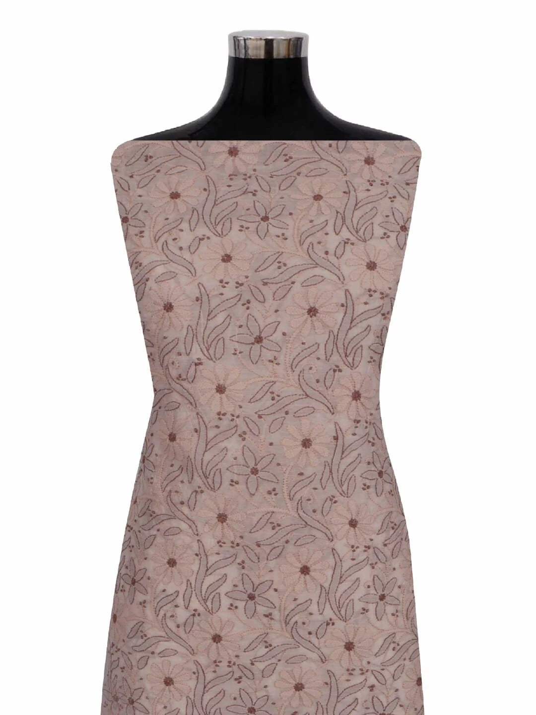 Ada Hand Embroidered Light Fawn Chanderi Lucknowi Chikankari Unstitched Kurta Dupatta Set 01A270922