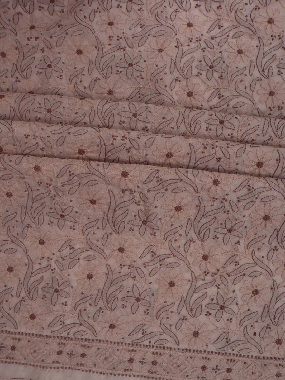 Ada Hand Embroidered Light Fawn Chanderi Lucknowi Chikankari Unstitched Kurta Dupatta Set 01A270922