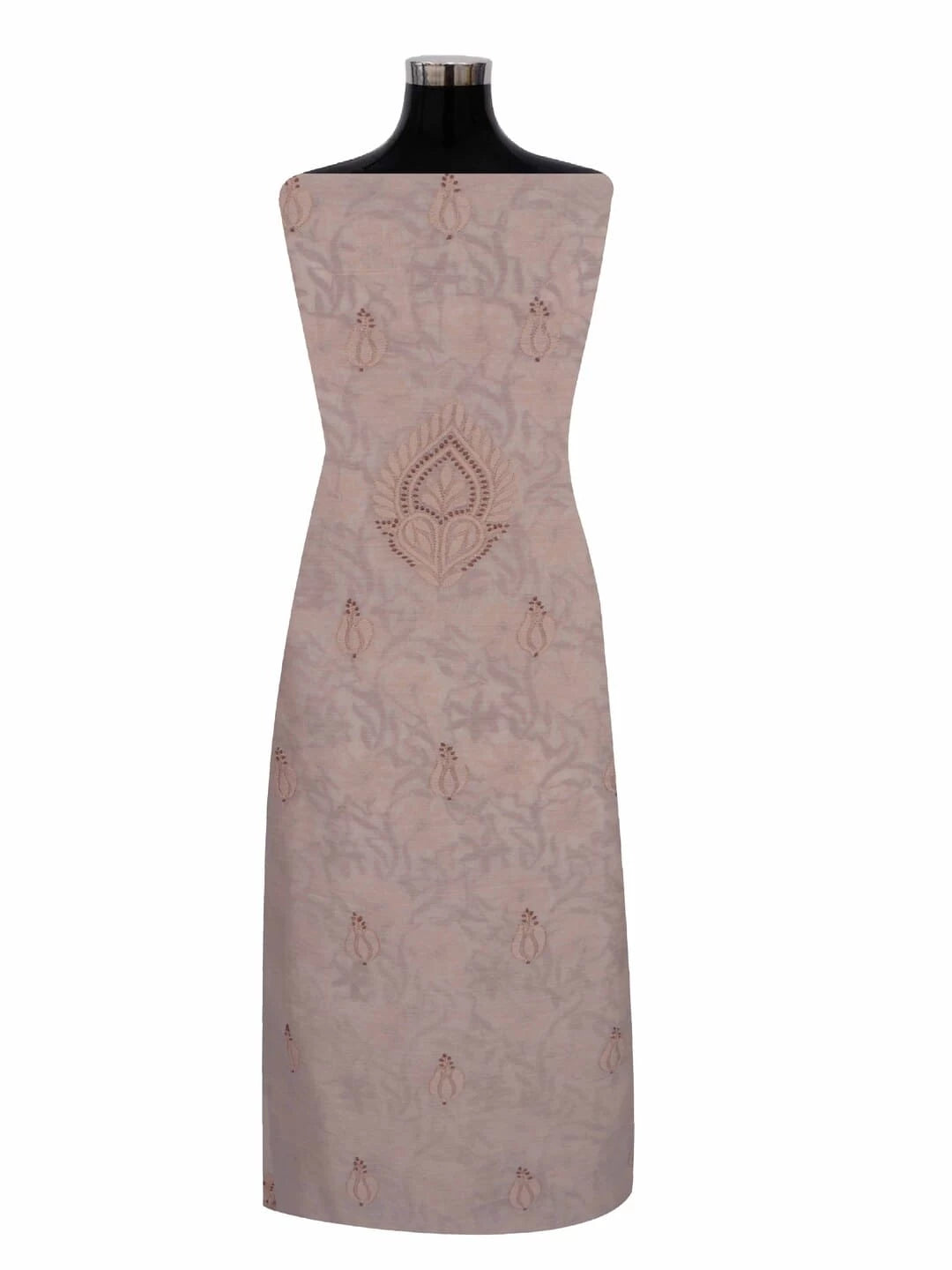 Ada Hand Embroidered Light Fawn Chanderi Lucknowi Chikankari Unstitched Kurta Dupatta Set 01A270922