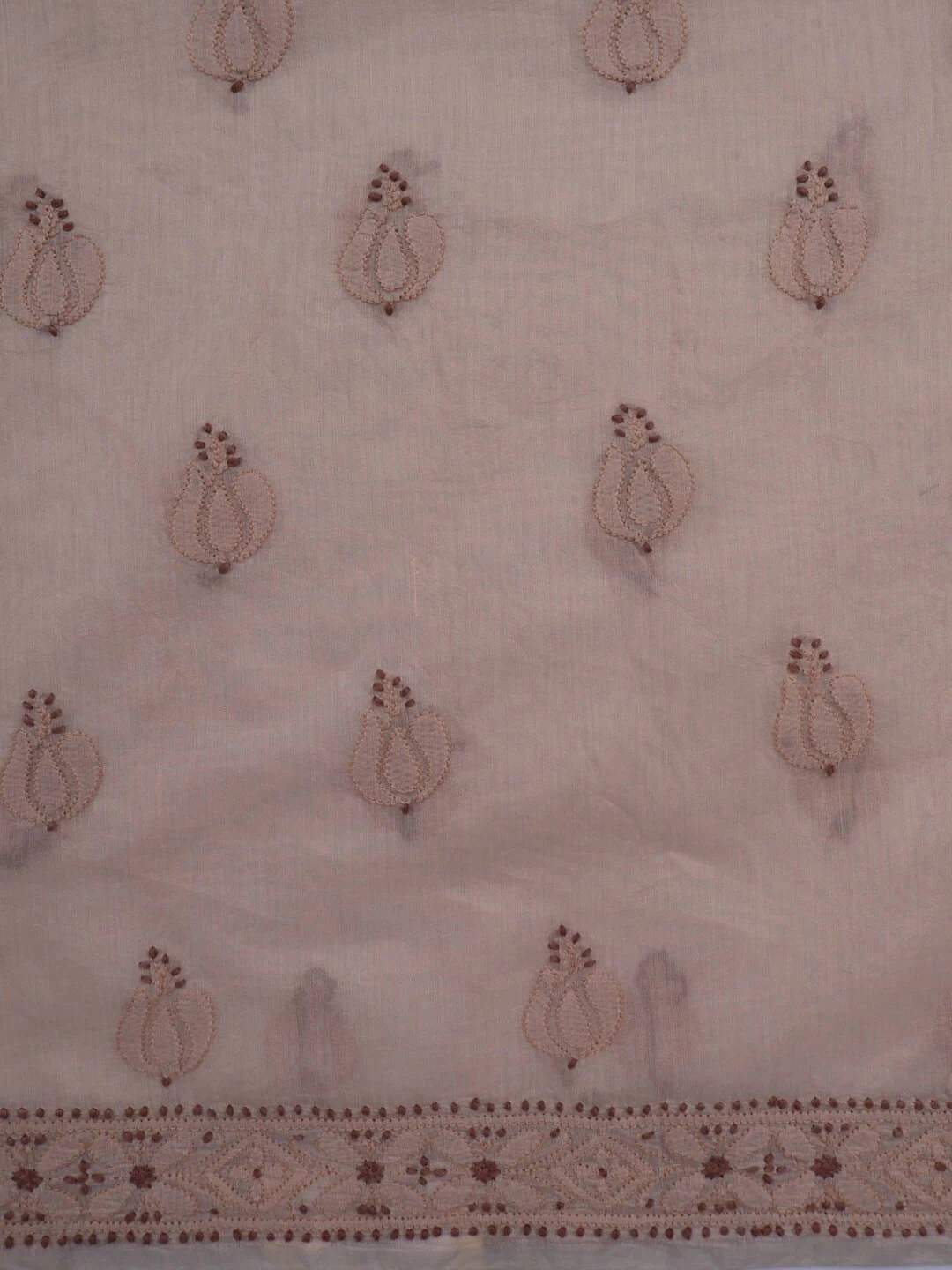 Ada Hand Embroidered Light Fawn Chanderi Lucknowi Chikankari Unstitched Kurta Dupatta Set 01A270922