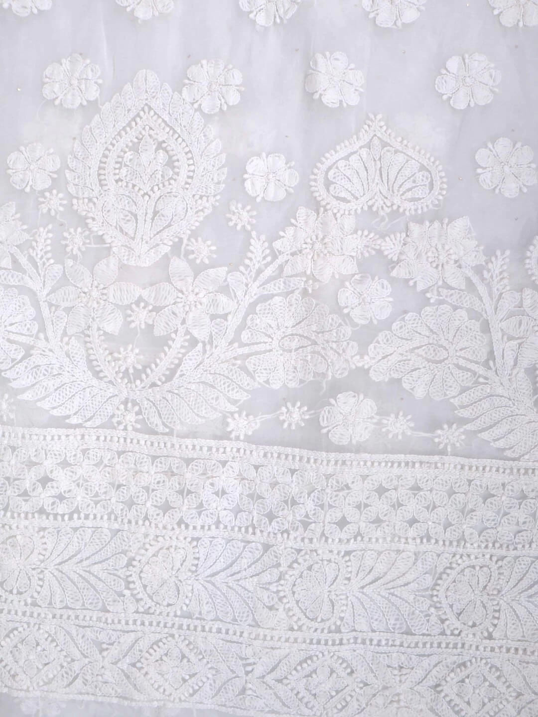 Ada Hand Embroidered White Organza Lucknowi Chikankari Unstitched Kurta Dupatta Set 01A270926