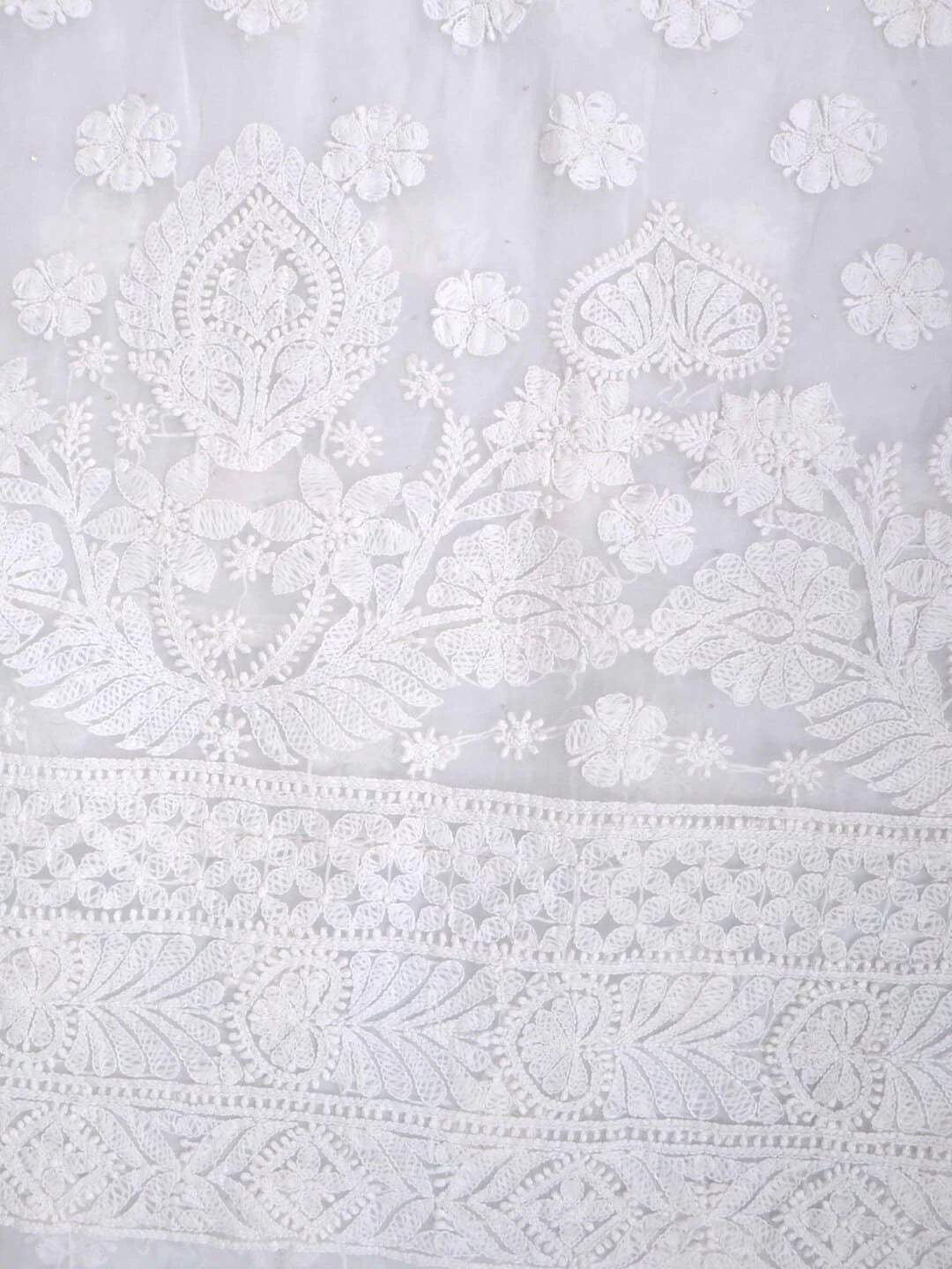 Ada Hand Embroidered White Organza Lucknowi Chikankari Unstitched Kurta Dupatta Set 01A270926