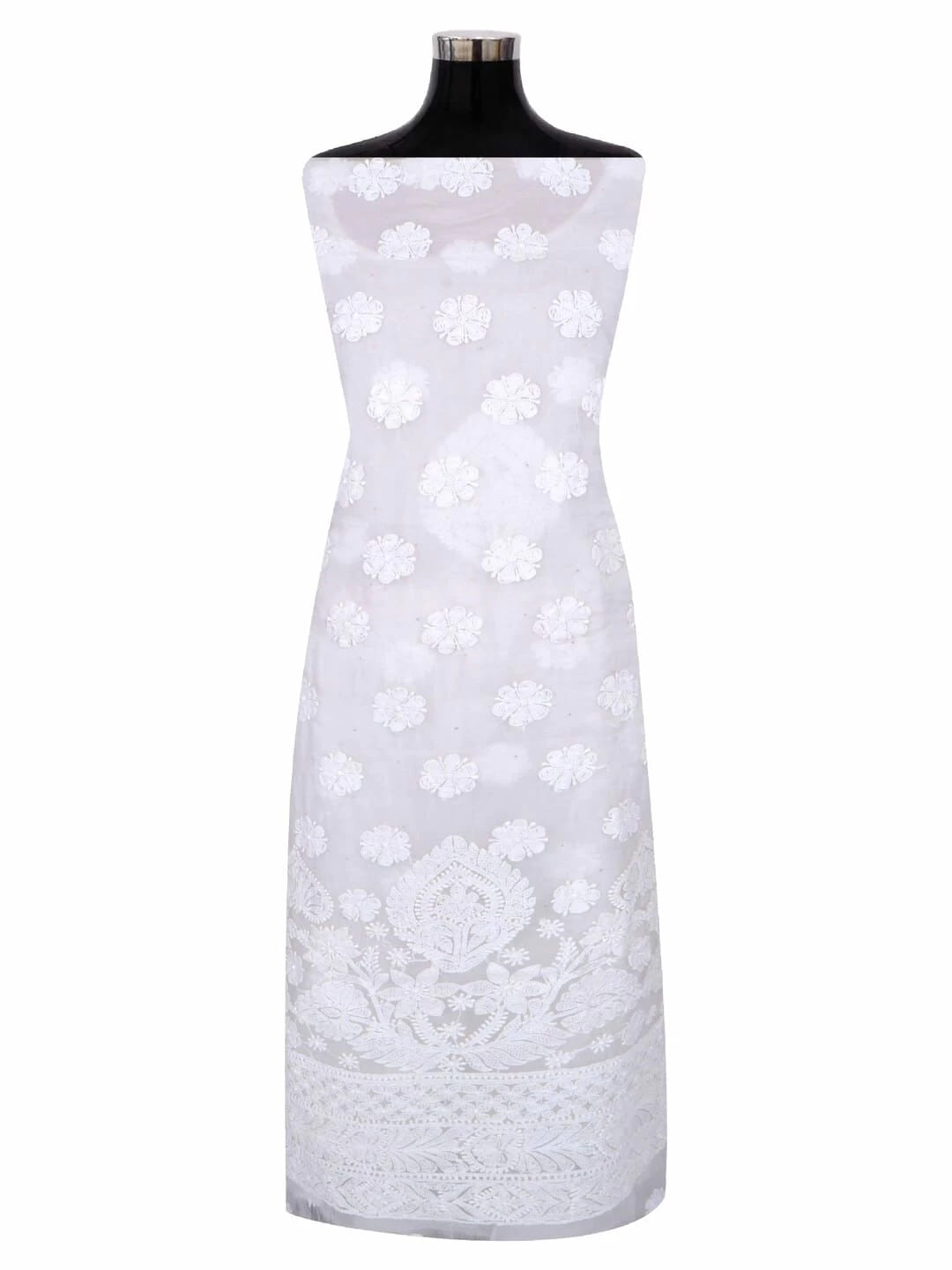 Ada Hand Embroidered White Organza Lucknowi Chikankari Unstitched Kurta Dupatta Set 01A270926