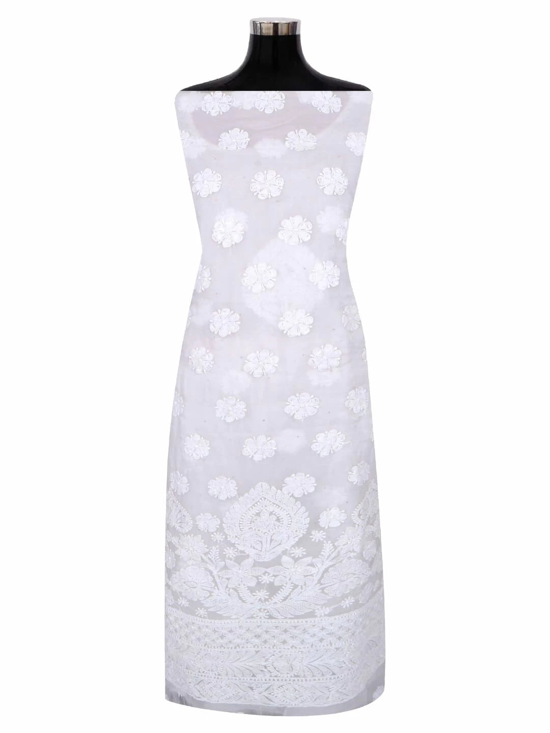 Ada Hand Embroidered White Organza Lucknowi Chikankari Unstitched Kurta Dupatta Set 01A270926