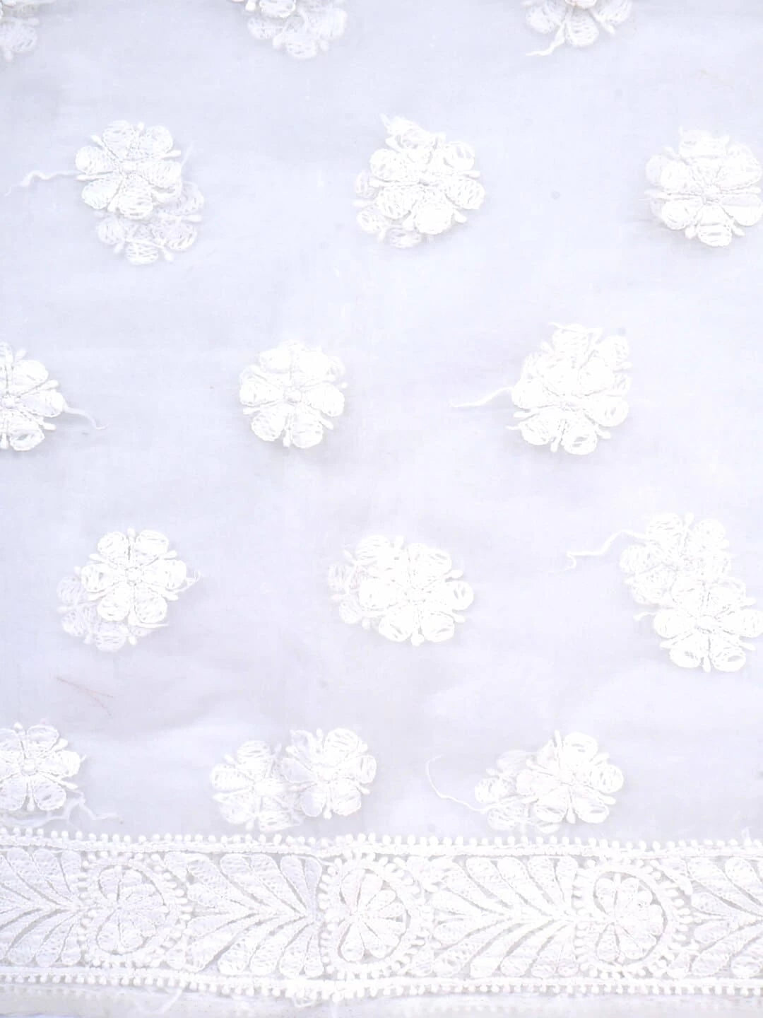 Ada Hand Embroidered White Organza Lucknowi Chikankari Unstitched Kurta Dupatta Set 01A270926