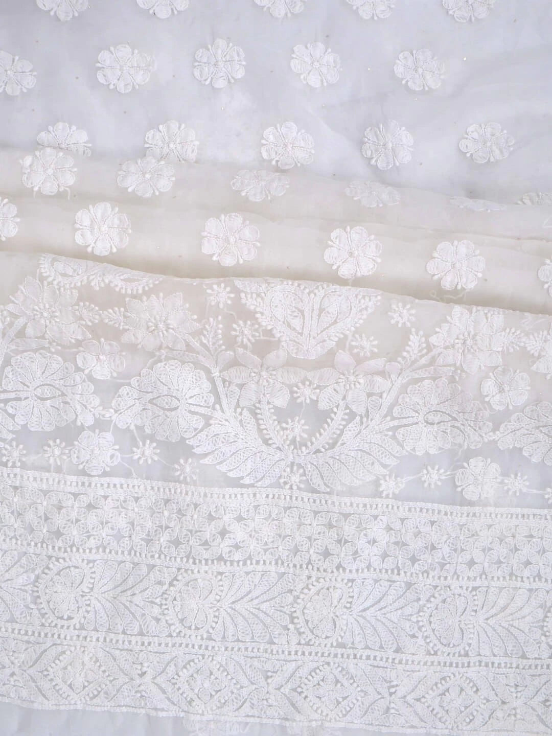 Ada Hand Embroidered White Organza Lucknowi Chikankari Unstitched Kurta Dupatta Set 01A270926