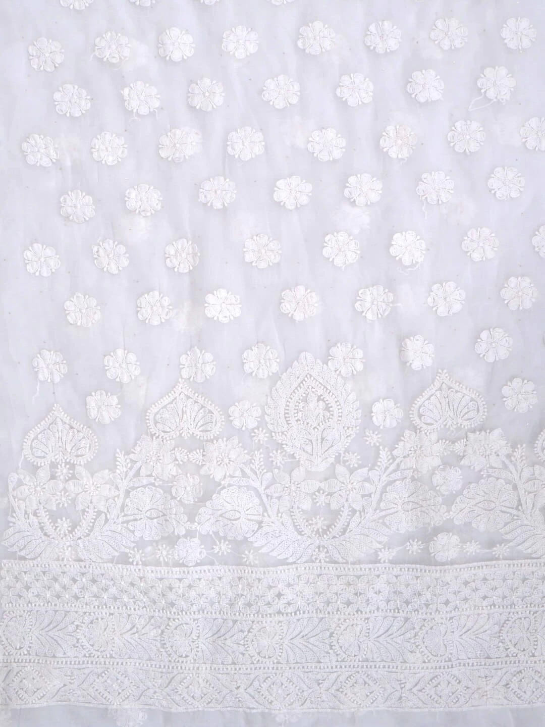 Ada Hand Embroidered White Organza Lucknowi Chikankari Unstitched Kurta Dupatta Set 01A270926