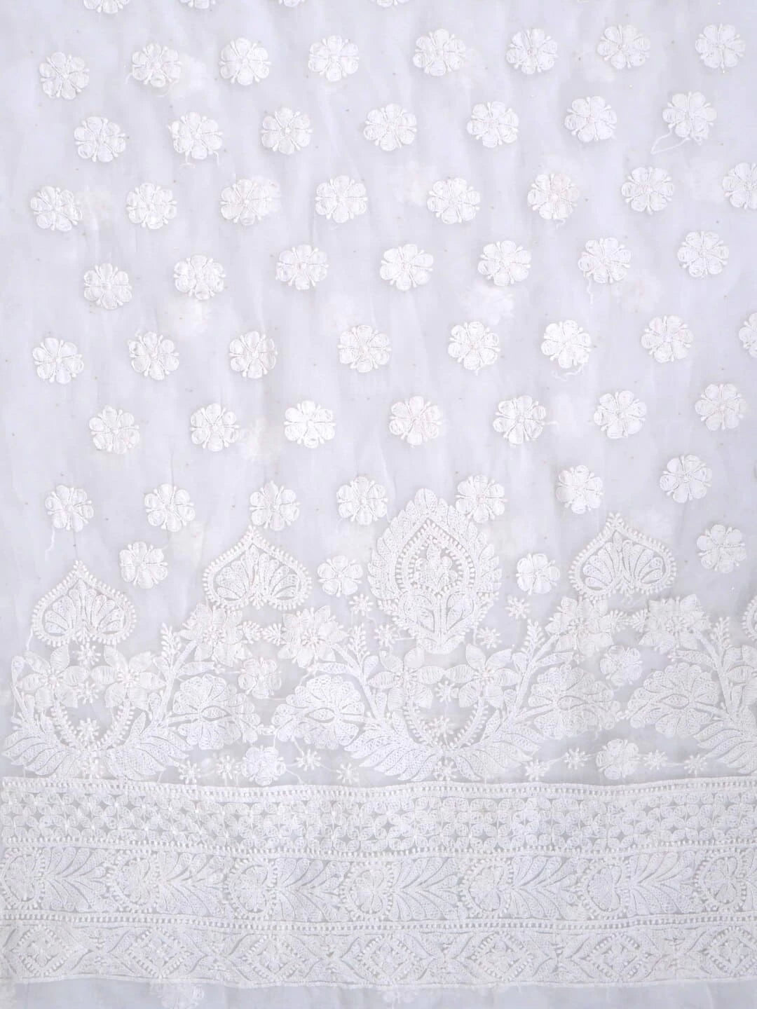 Ada Hand Embroidered White Organza Lucknowi Chikankari Unstitched Kurta Dupatta Set 01A270926