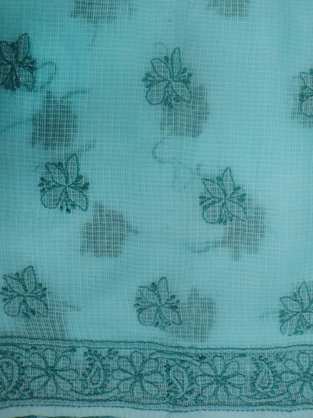 Ada Hand Embroidered Sea Green Kota Lucknowi Chikankari Unstitched Kurta Dupatta Set 01A219581