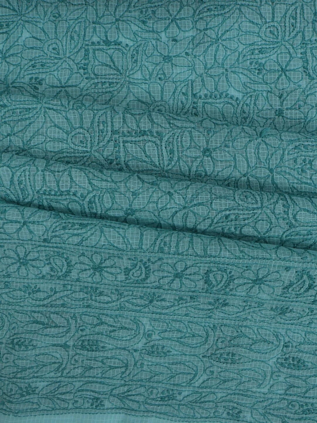 Ada Hand Embroidered Sea Green Kota Lucknowi Chikankari Unstitched Kurta Dupatta Set 01A219581
