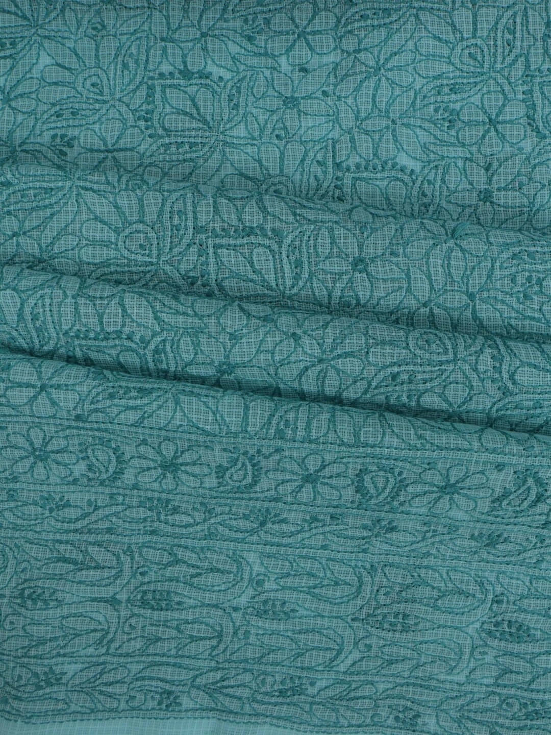 Ada Hand Embroidered Sea Green Kota Lucknowi Chikankari Unstitched Kurta Dupatta Set 01A219581