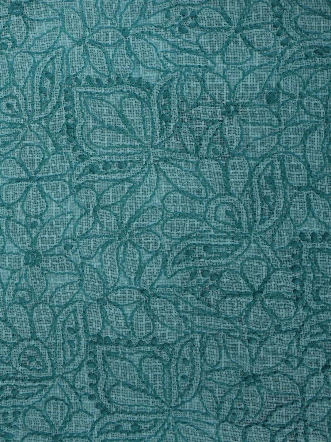 Ada Hand Embroidered Sea Green Kota Lucknowi Chikankari Unstitched Kurta Dupatta Set 01A219581