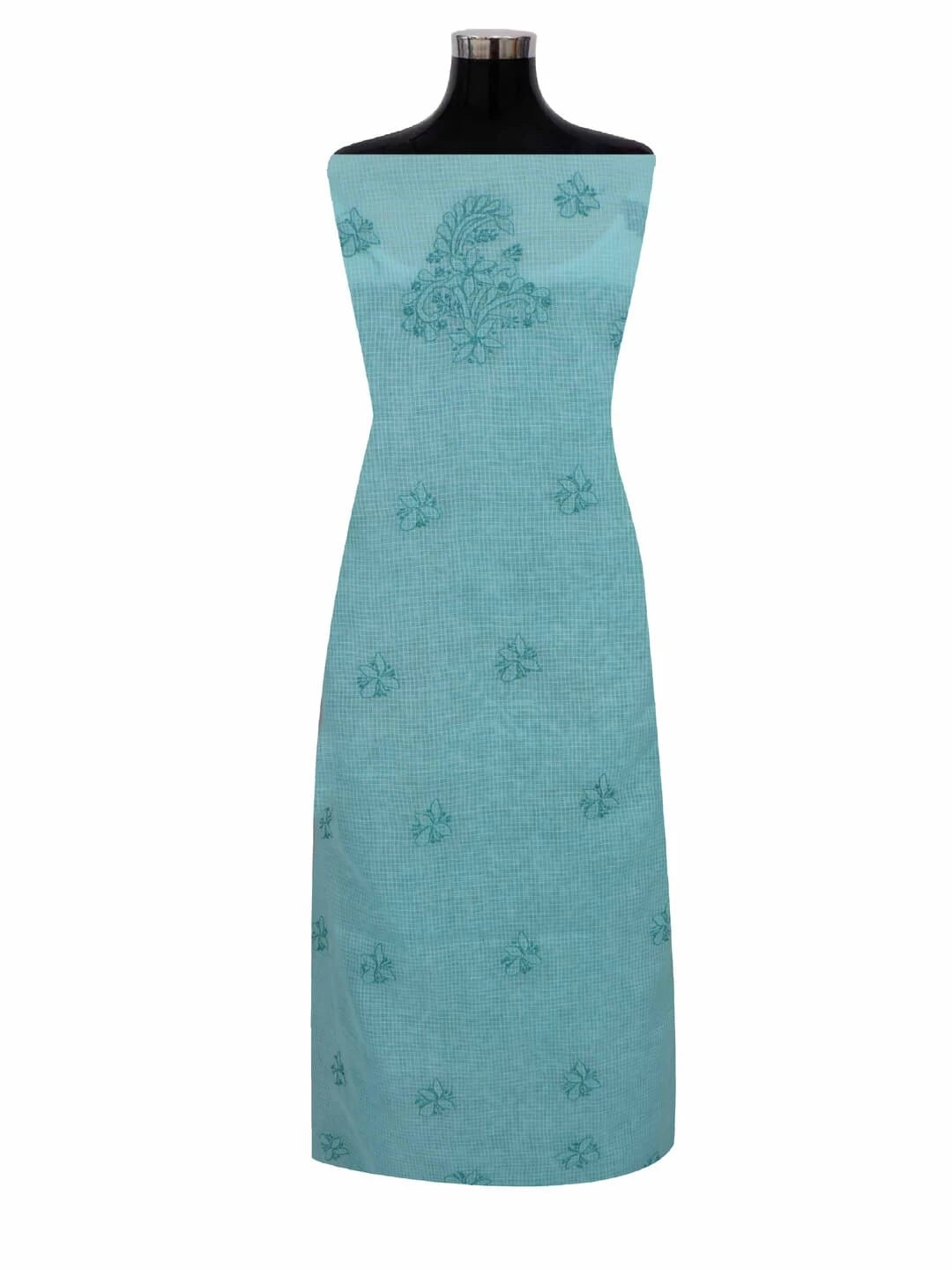 Ada Hand Embroidered Sea Green Kota Lucknowi Chikankari Unstitched Kurta Dupatta Set 01A219581