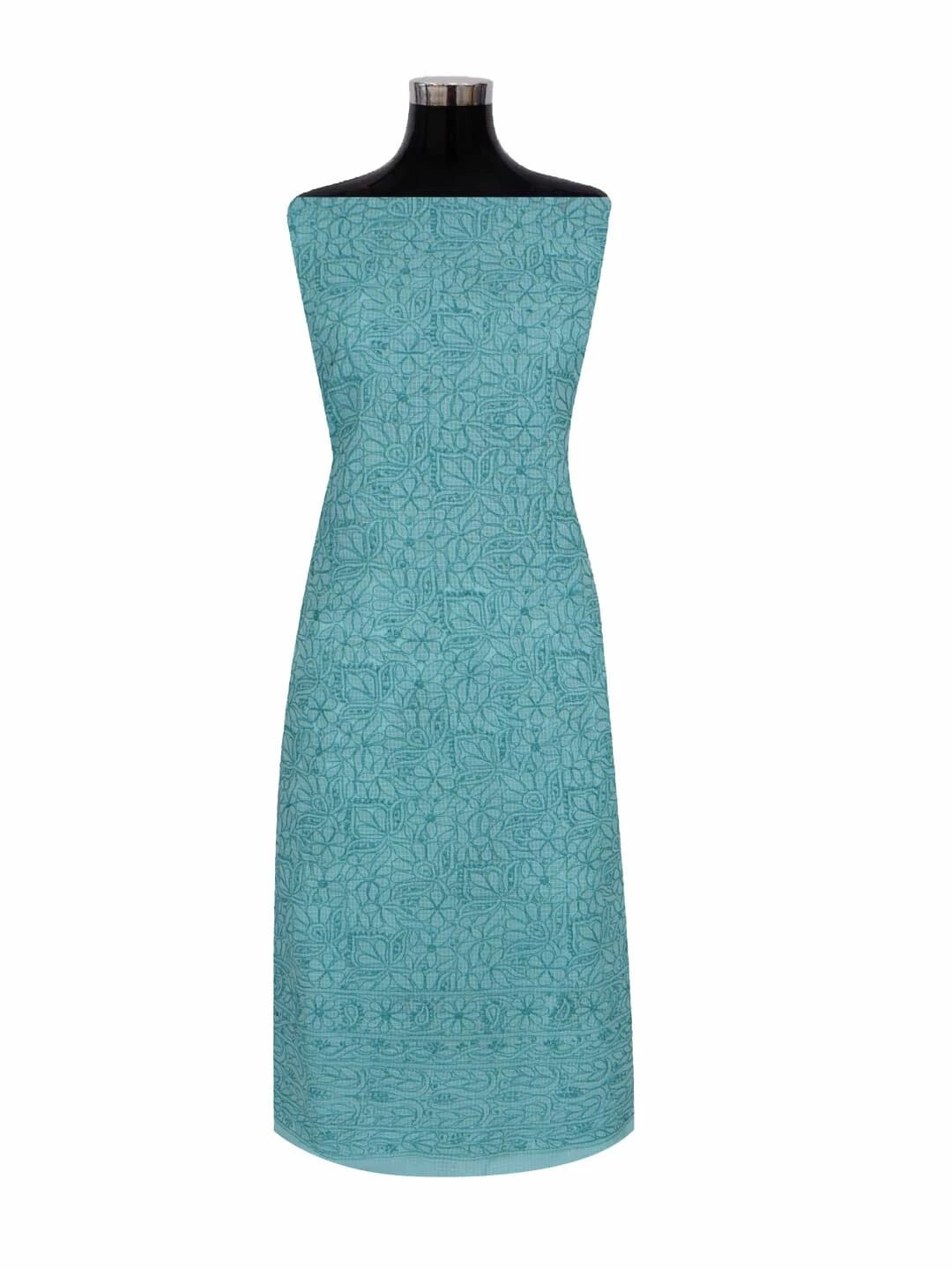 Ada Hand Embroidered Sea Green Kota Lucknowi Chikankari Unstitched Kurta Dupatta Set 01A219581