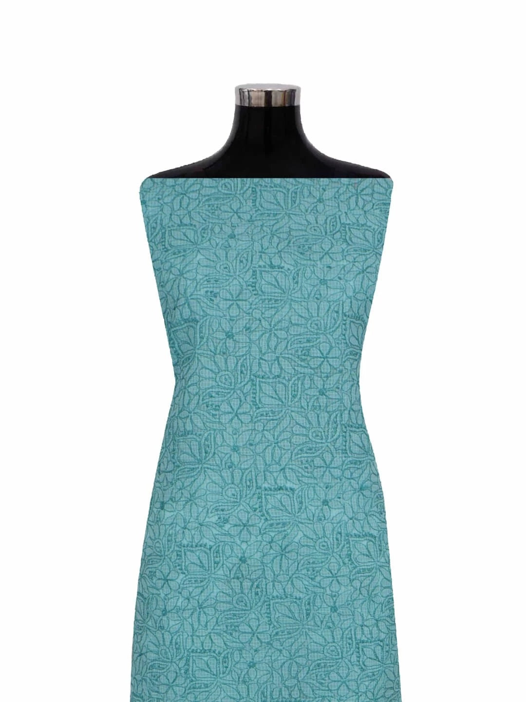 Ada Hand Embroidered Sea Green Kota Lucknowi Chikankari Unstitched Kurta Dupatta Set 01A219581