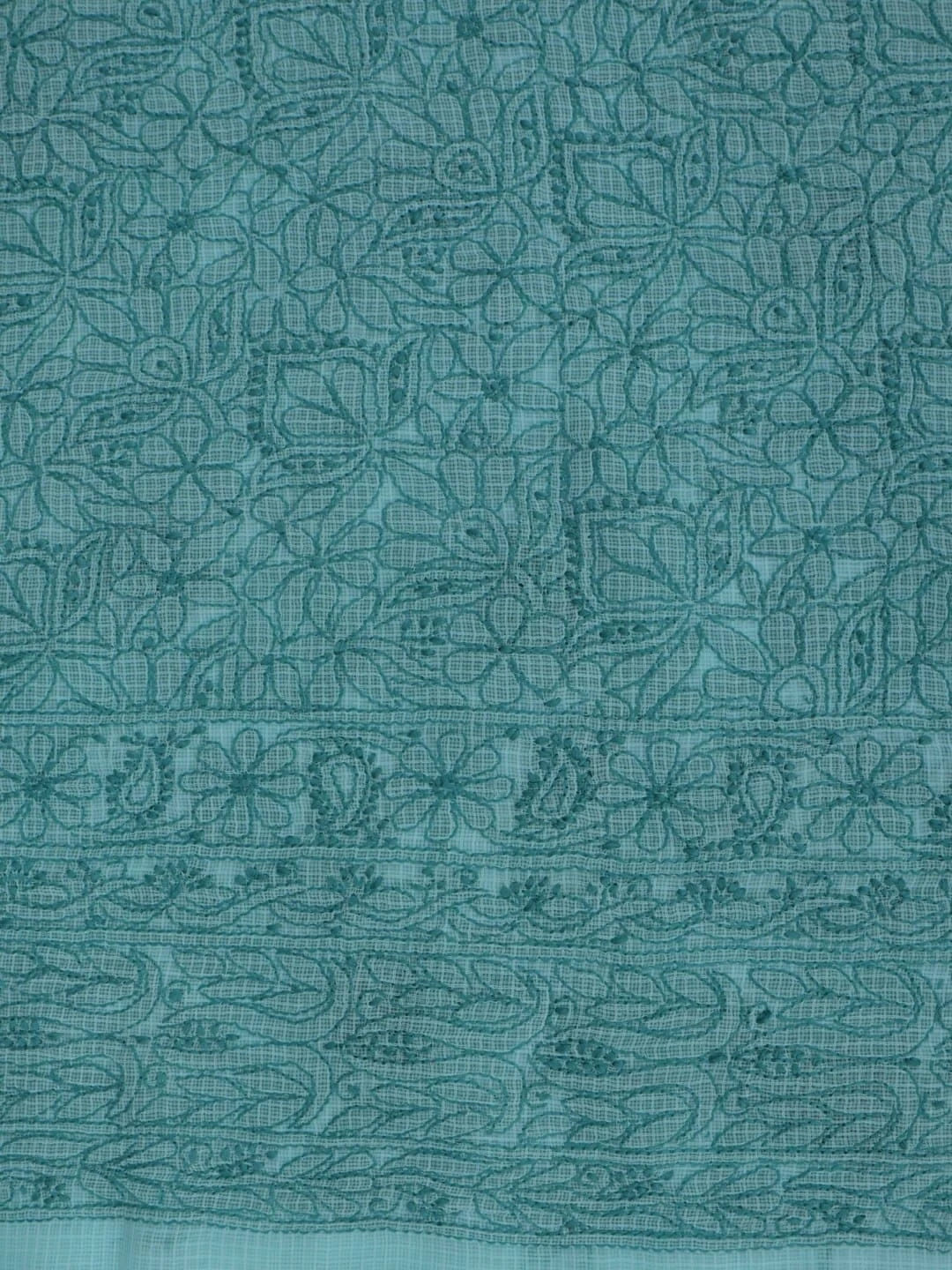 Ada Hand Embroidered Sea Green Kota Lucknowi Chikankari Unstitched Kurta Dupatta Set 01A219581