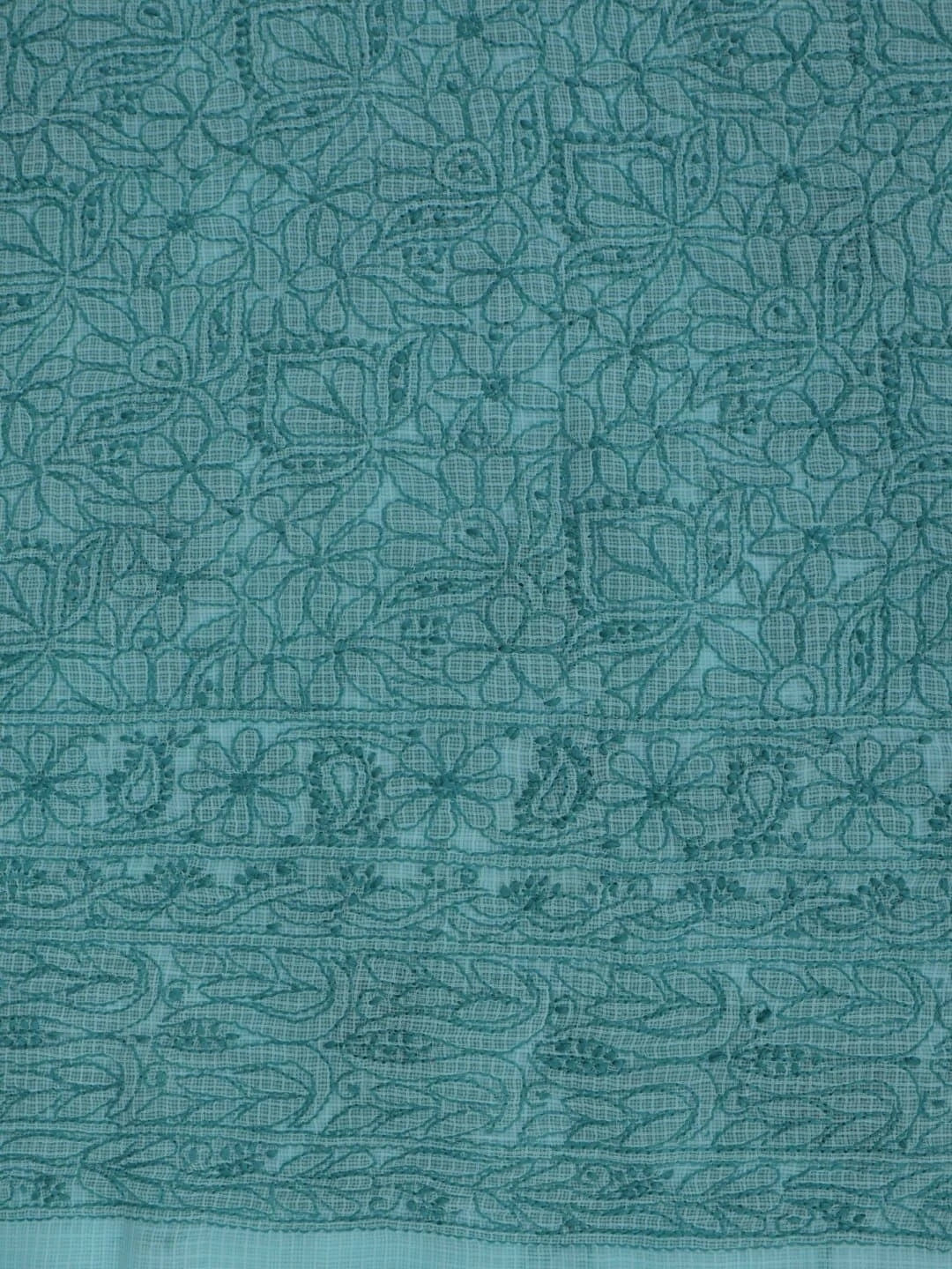 Ada Hand Embroidered Sea Green Kota Lucknowi Chikankari Unstitched Kurta Dupatta Set 01A219581