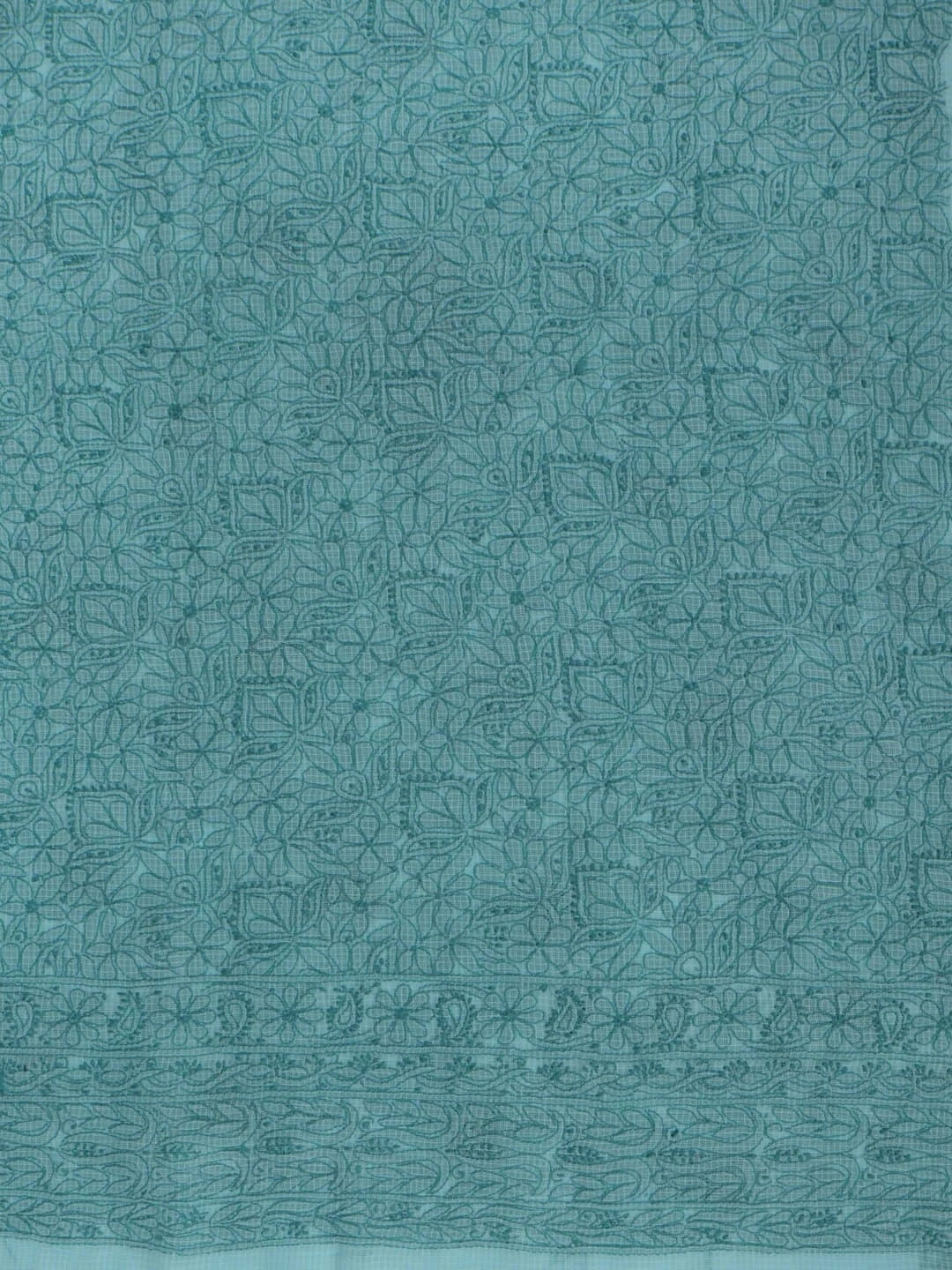 Ada Hand Embroidered Sea Green Kota Lucknowi Chikankari Unstitched Kurta Dupatta Set 01A219581