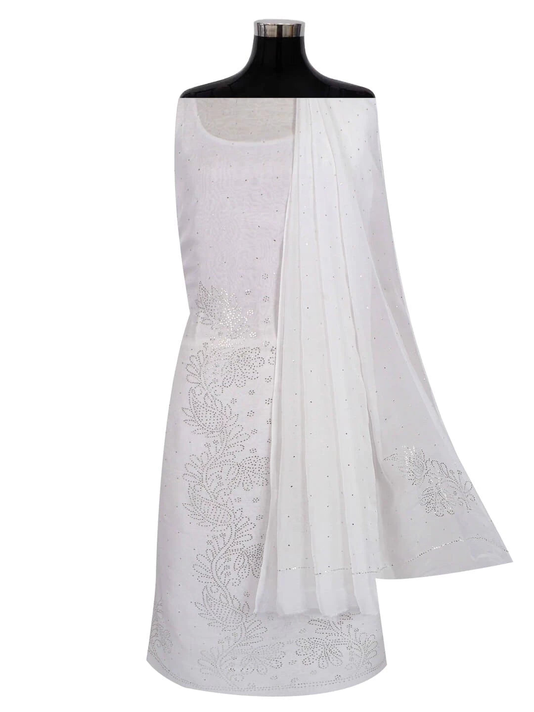 Ada Hand Embroidered White Organza Lucknowi Chikankari Unstitched Kurta Dupatta Set With Muqaish Work 01A202898
