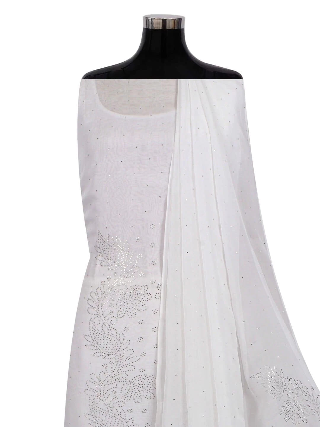 Ada Hand Embroidered White Organza Lucknowi Chikankari Unstitched Kurta Dupatta Set With Muqaish Work 01A202898