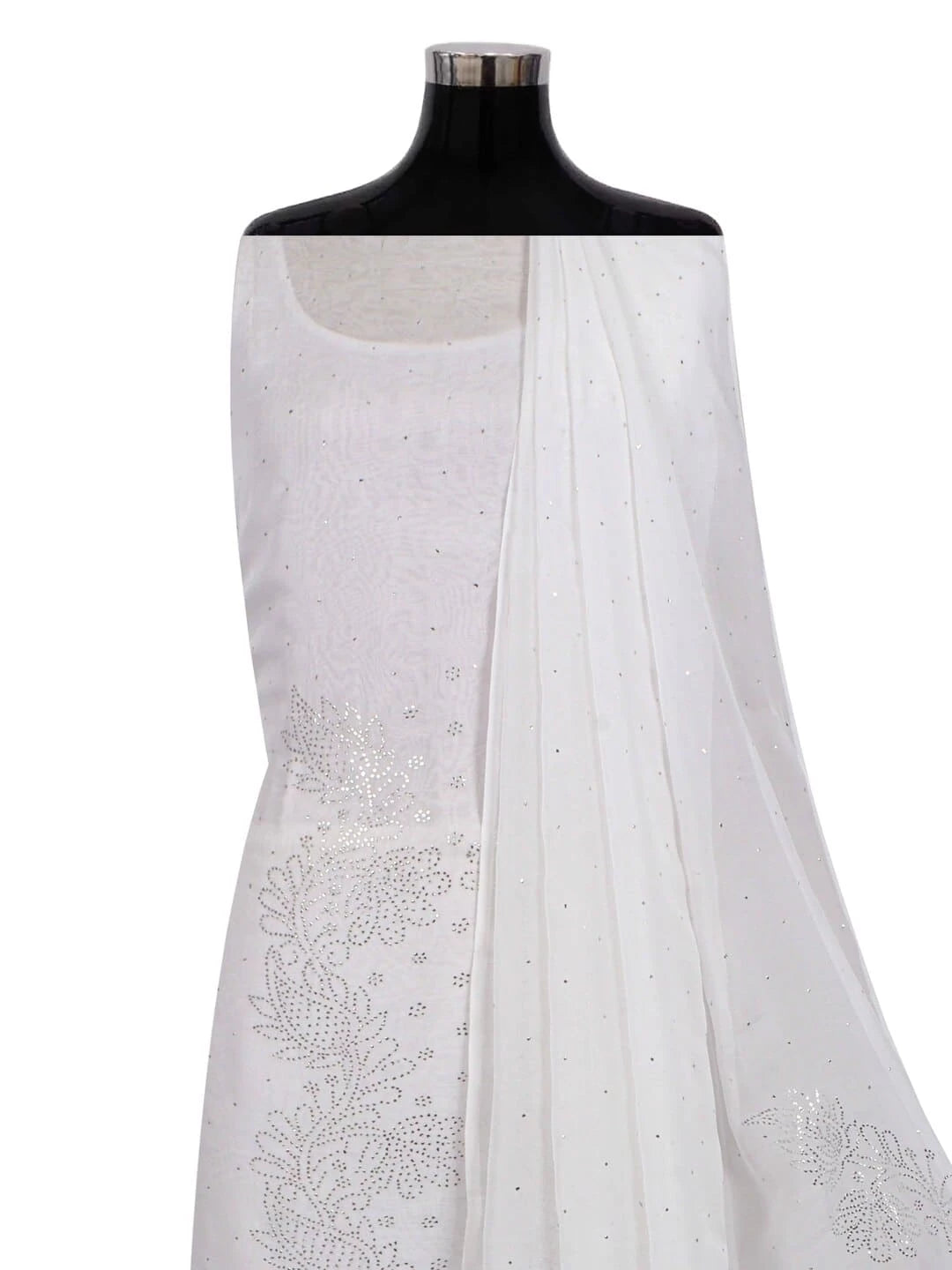 Ada Hand Embroidered White Organza Lucknowi Chikankari Unstitched Kurta Dupatta Set With Muqaish Work 01A202898