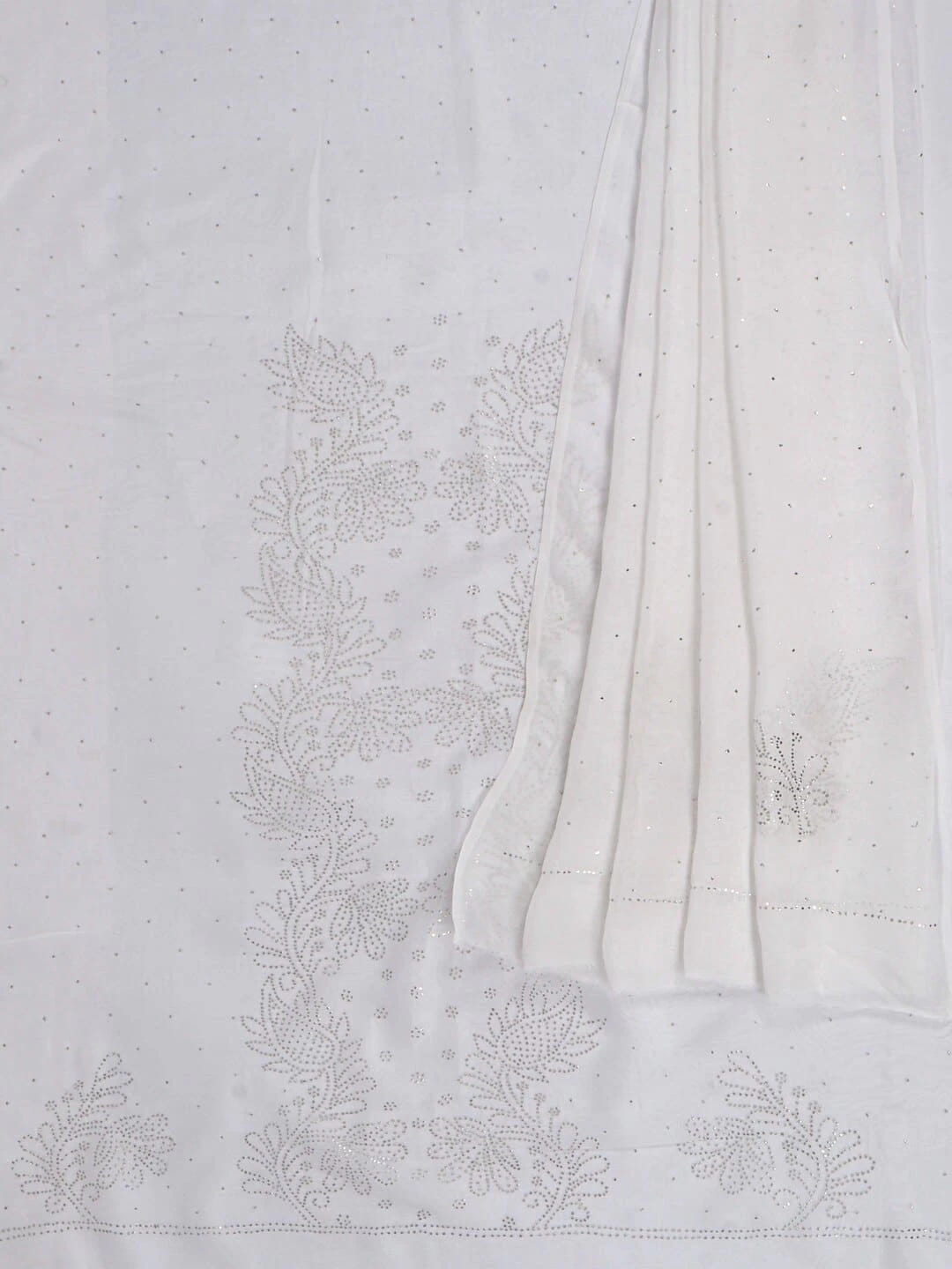 Ada Hand Embroidered White Organza Lucknowi Chikankari Unstitched Kurta Dupatta Set With Muqaish Work 01A202898