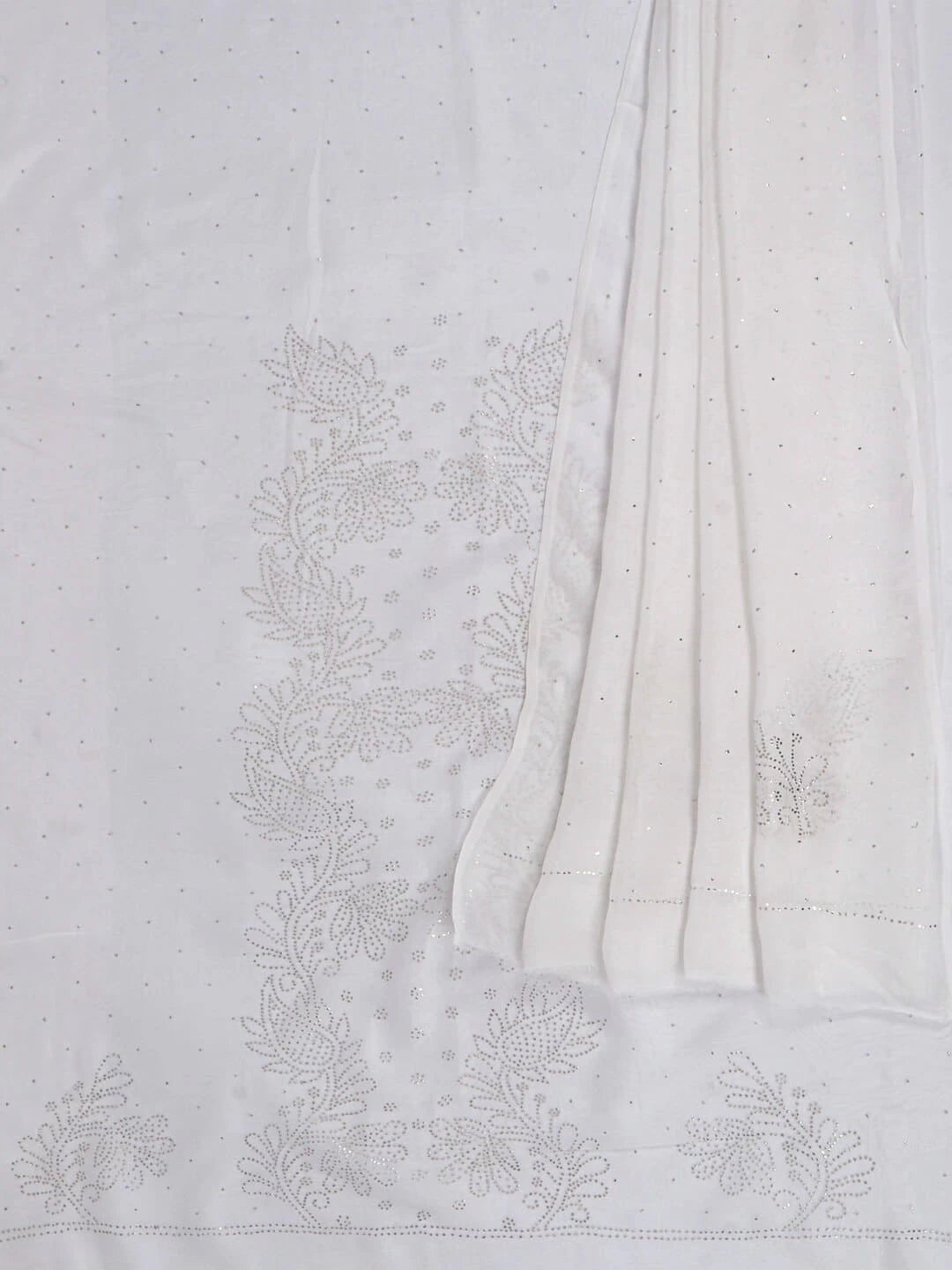 Ada Hand Embroidered White Organza Lucknowi Chikankari Unstitched Kurta Dupatta Set With Muqaish Work 01A202898