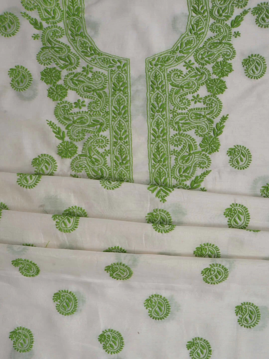 Ada Hand Embroidered Off White Chanderi Lucknowi Chikankari Unstitched Kurta Dupatta Set 01A99849