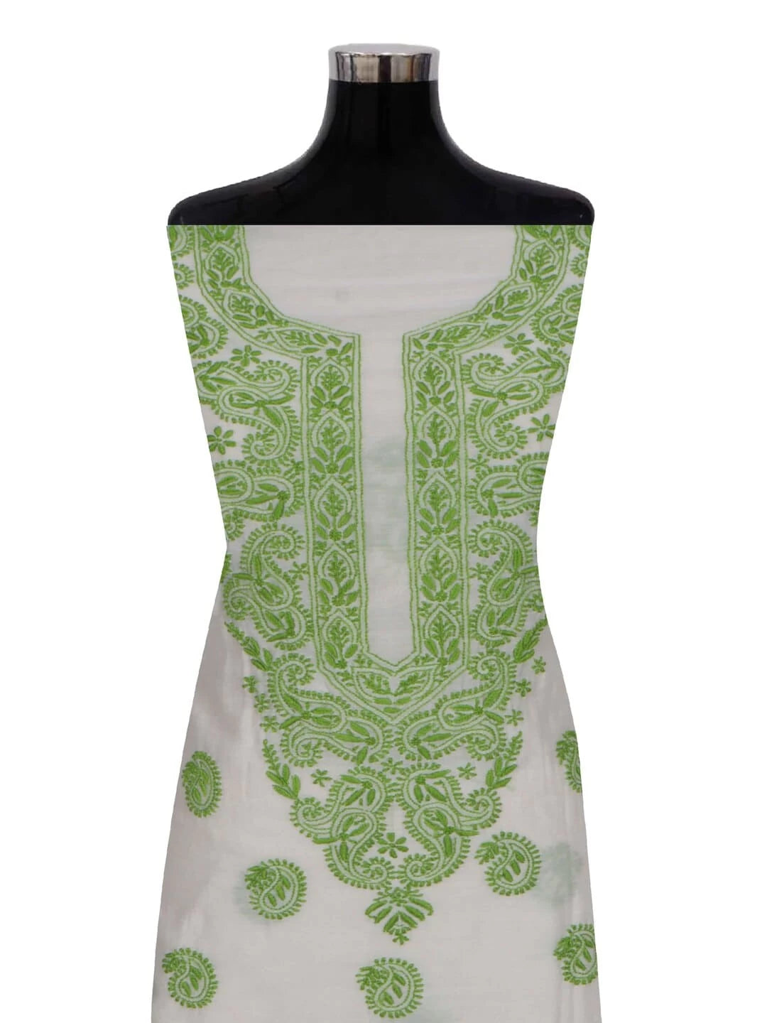 Ada Hand Embroidered Off White Chanderi Lucknowi Chikankari Unstitched Kurta Dupatta Set 01A99849