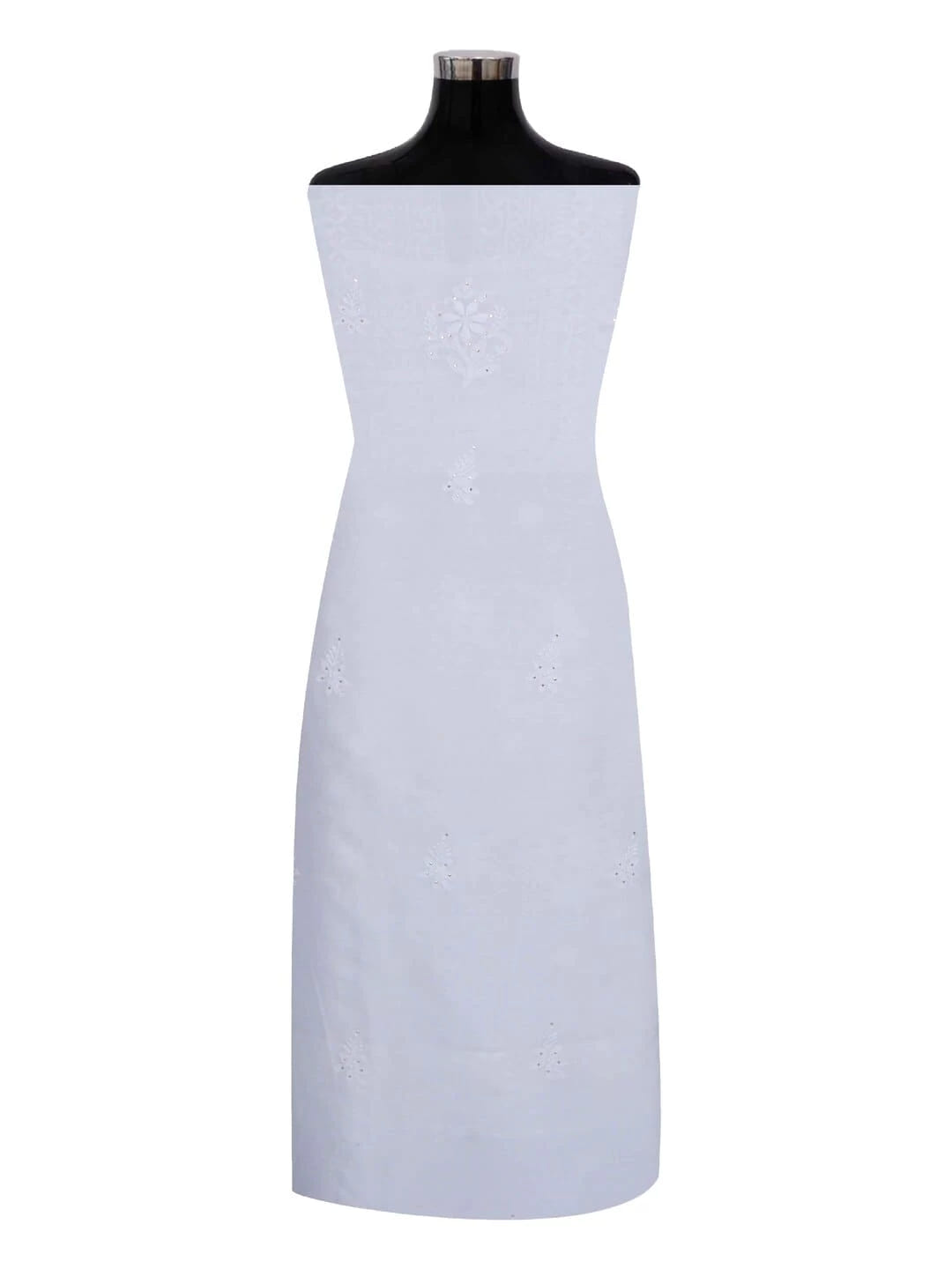 Ada Hand Embroidered White Chanderi Lucknowi Chikankari Unstitched Kurta Dupatta Set With Muqaish Work 01A227473