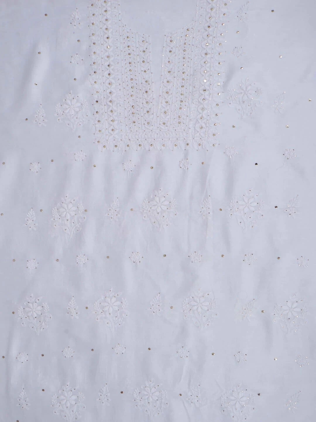 Ada Hand Embroidered White Chanderi Lucknowi Chikankari Unstitched Kurta Dupatta Set With Muqaish Work 01A227473