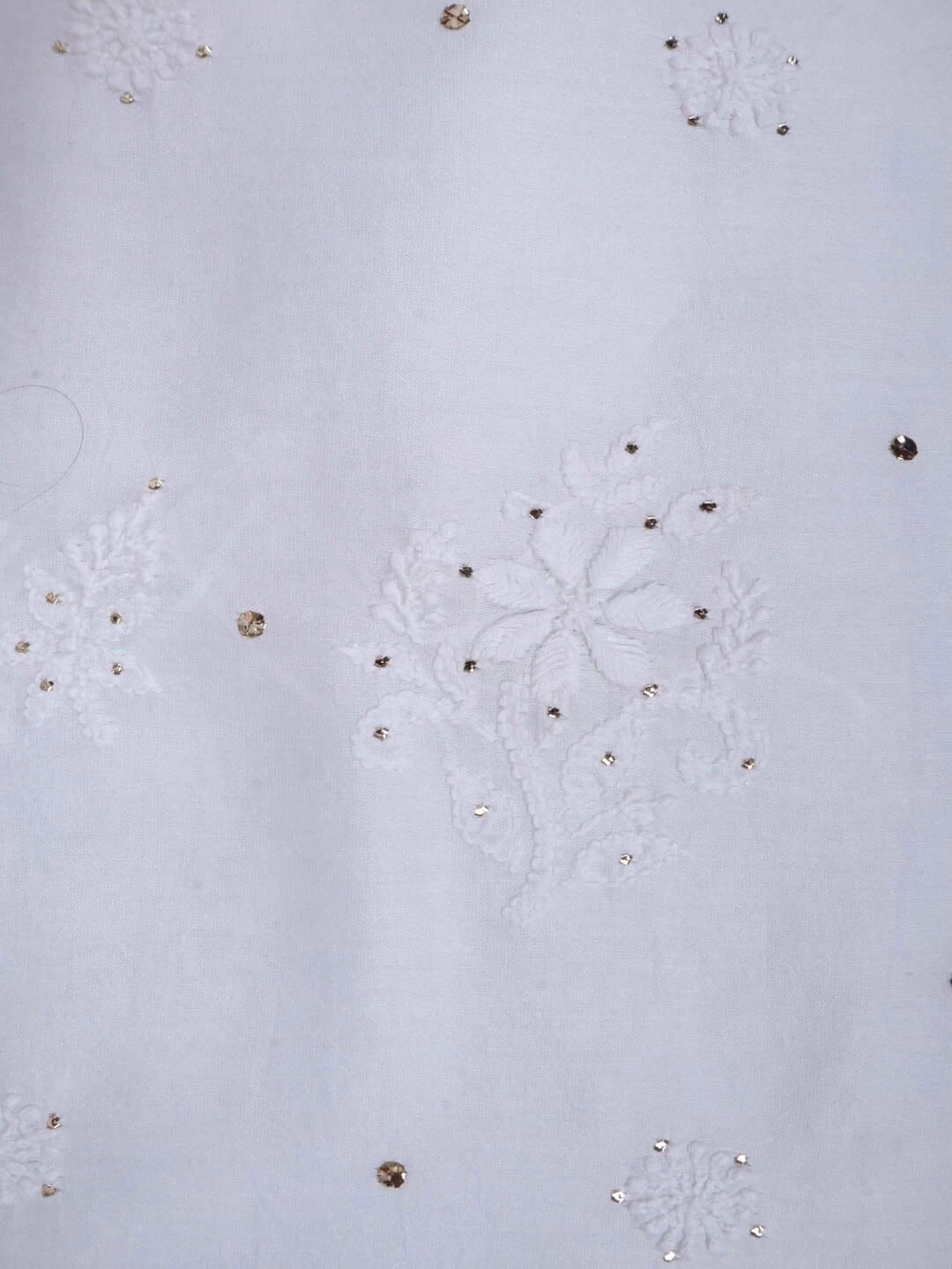 Ada Hand Embroidered White Chanderi Lucknowi Chikankari Unstitched Kurta Dupatta Set With Muqaish Work 01A227473